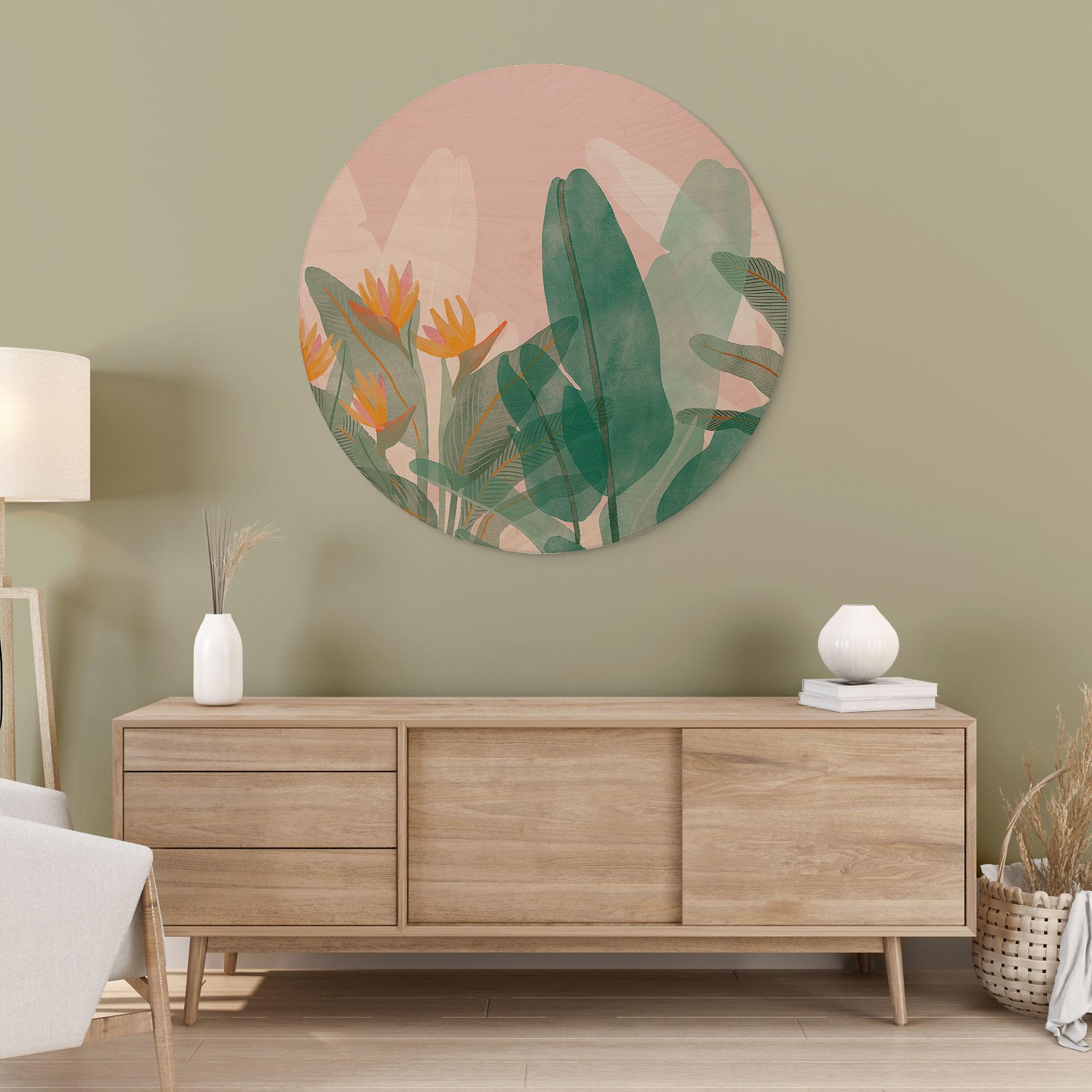 Billede af træ botanisk illustration i grøn og pink - Goed Blauw - Round