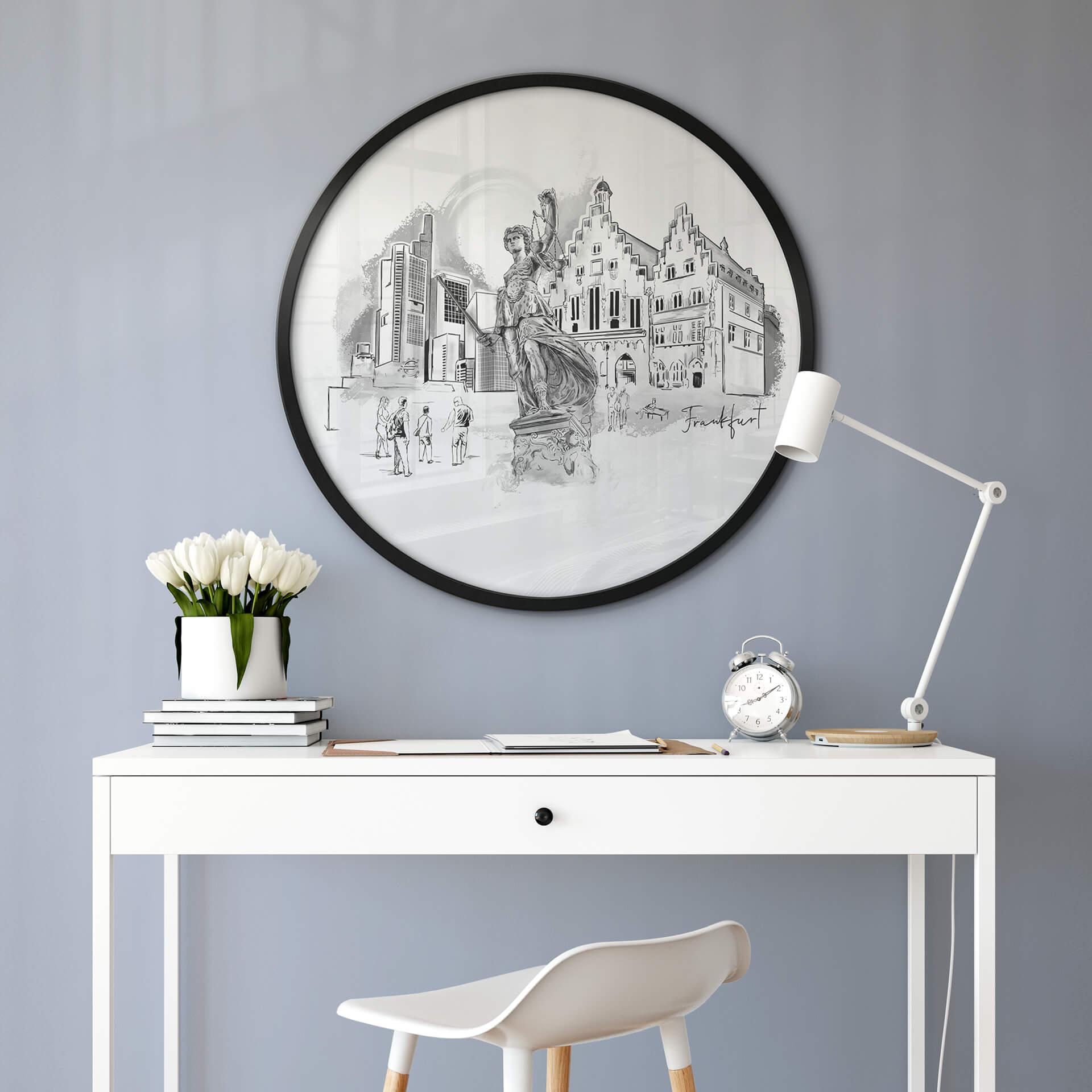 Poster Love your City - Frankfurt Schwarz-Weiß - Rund