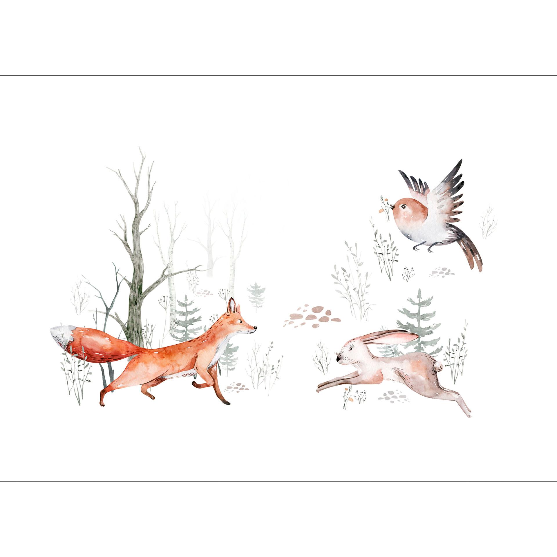 Kinderkamer behang ForestFriends wit oranje - vliesbehang Designwalls 2 - 2,55 x 3,5 m