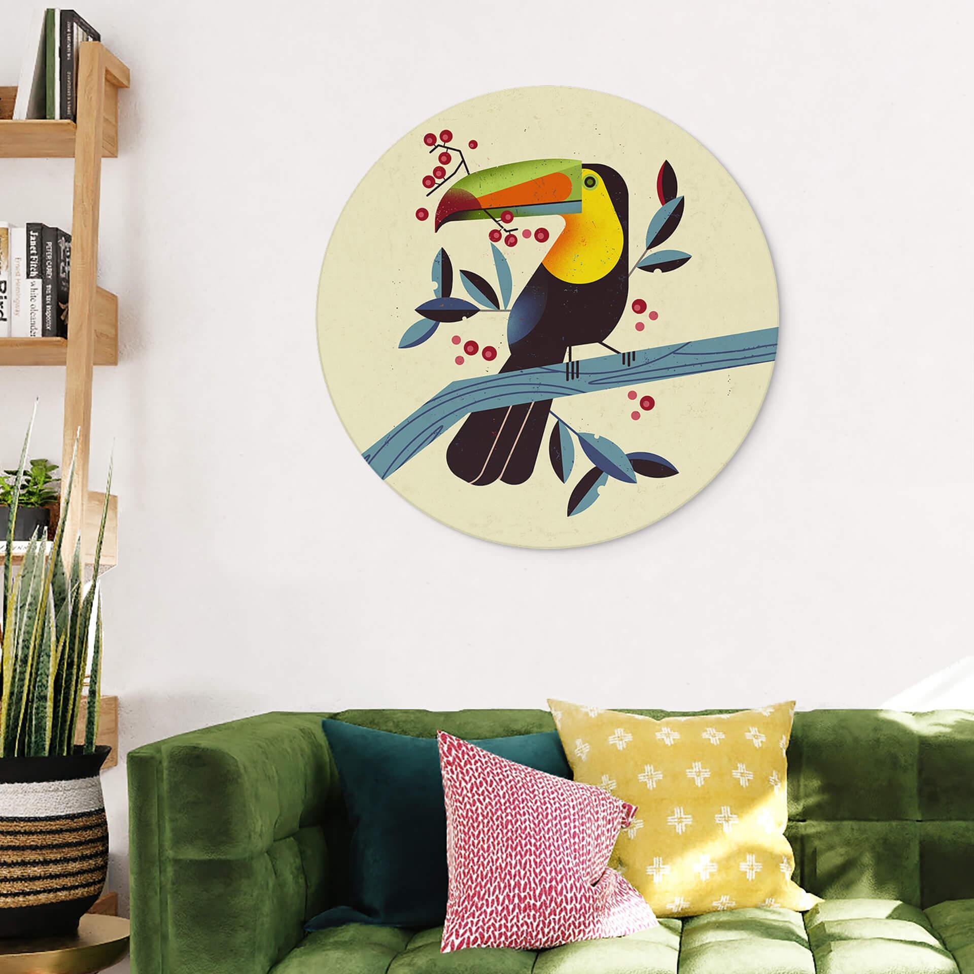 Wandbild Tukan - Alu-Dibond Rund - Braun