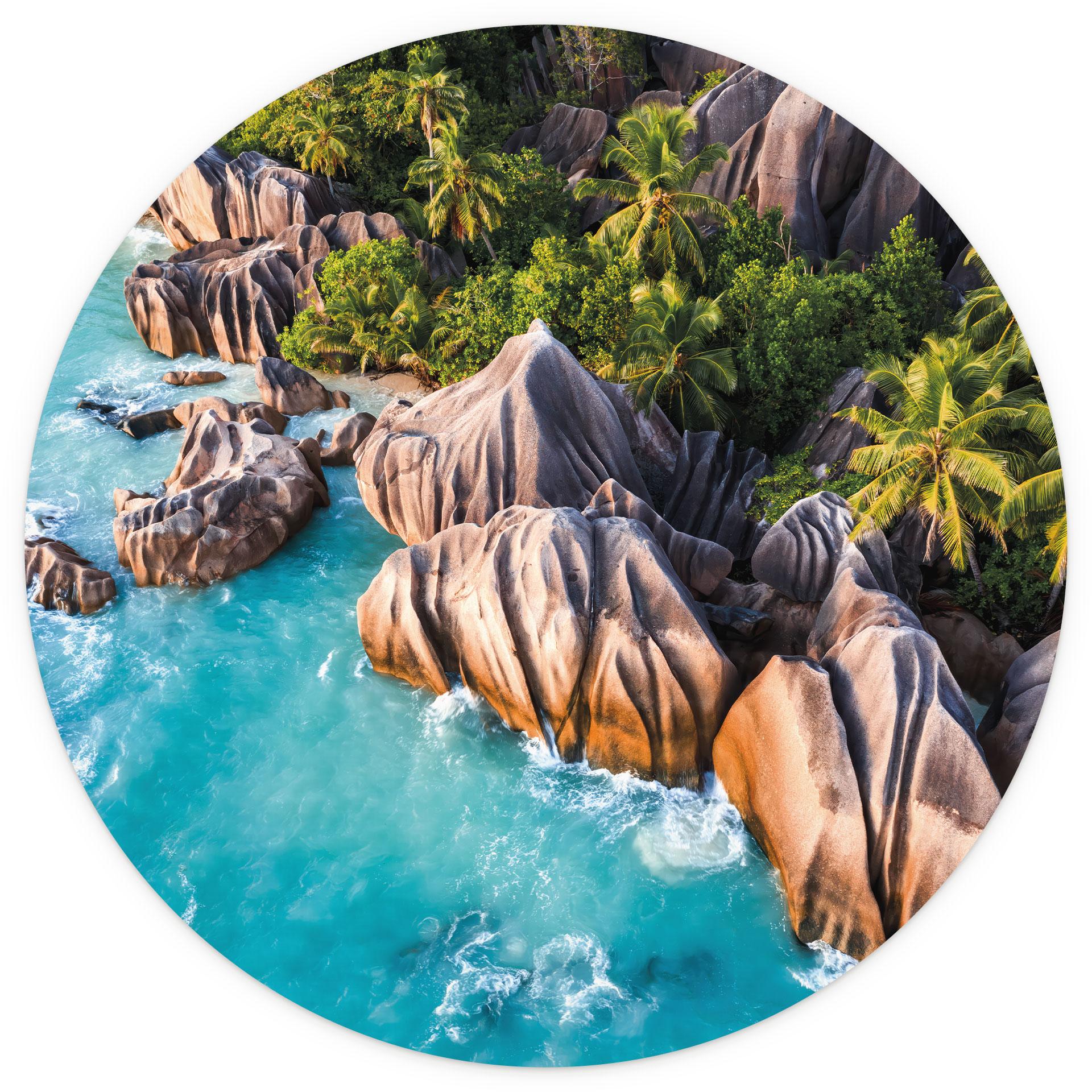 Fotobehang Tropische rotskust van de Seychellen - Colombo - Rond - vliesbehang/zelfklevend vliesbeha