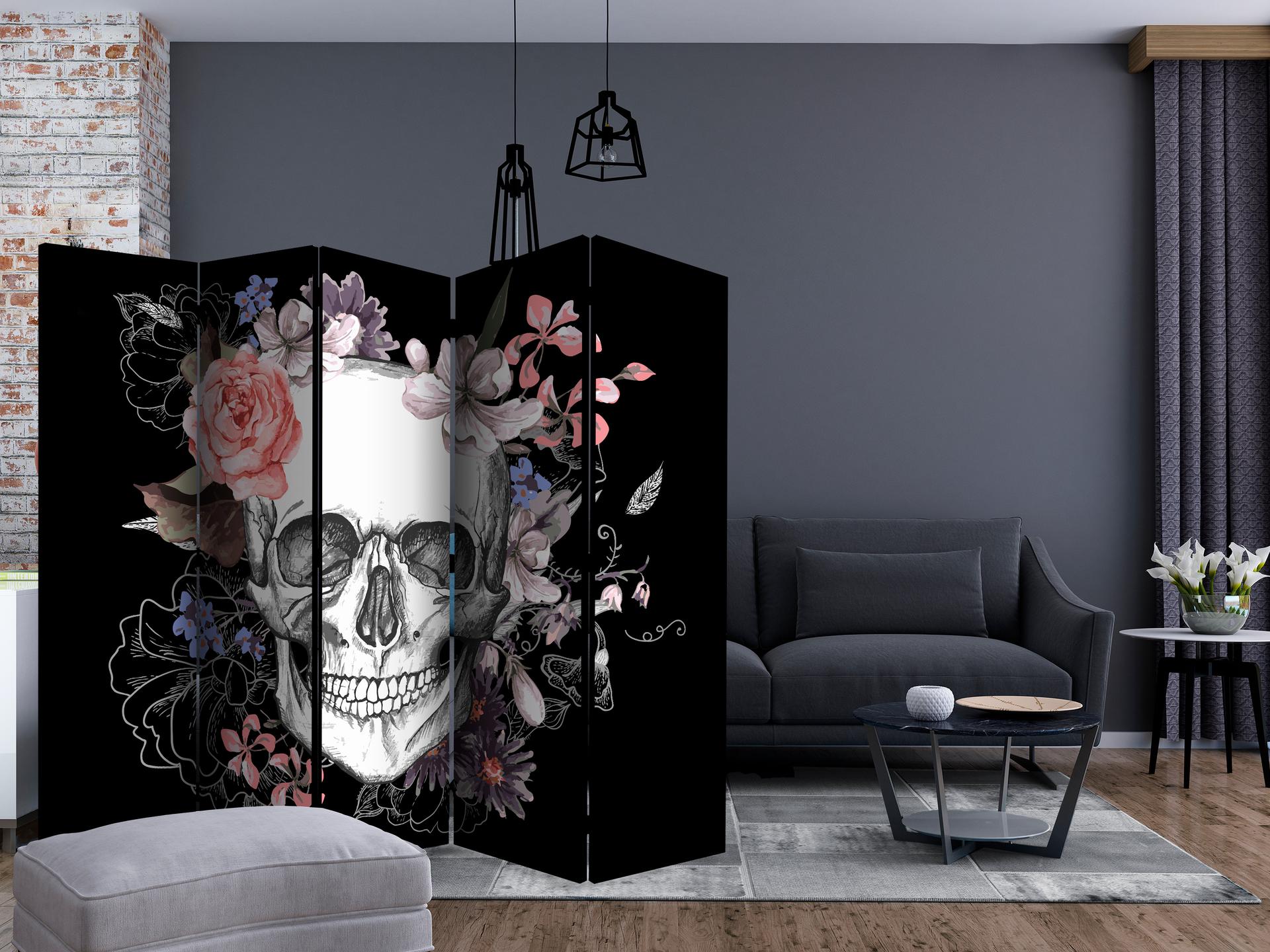 Divisorio - Teschio e fiori, 5 pezzi - 225x172 cm