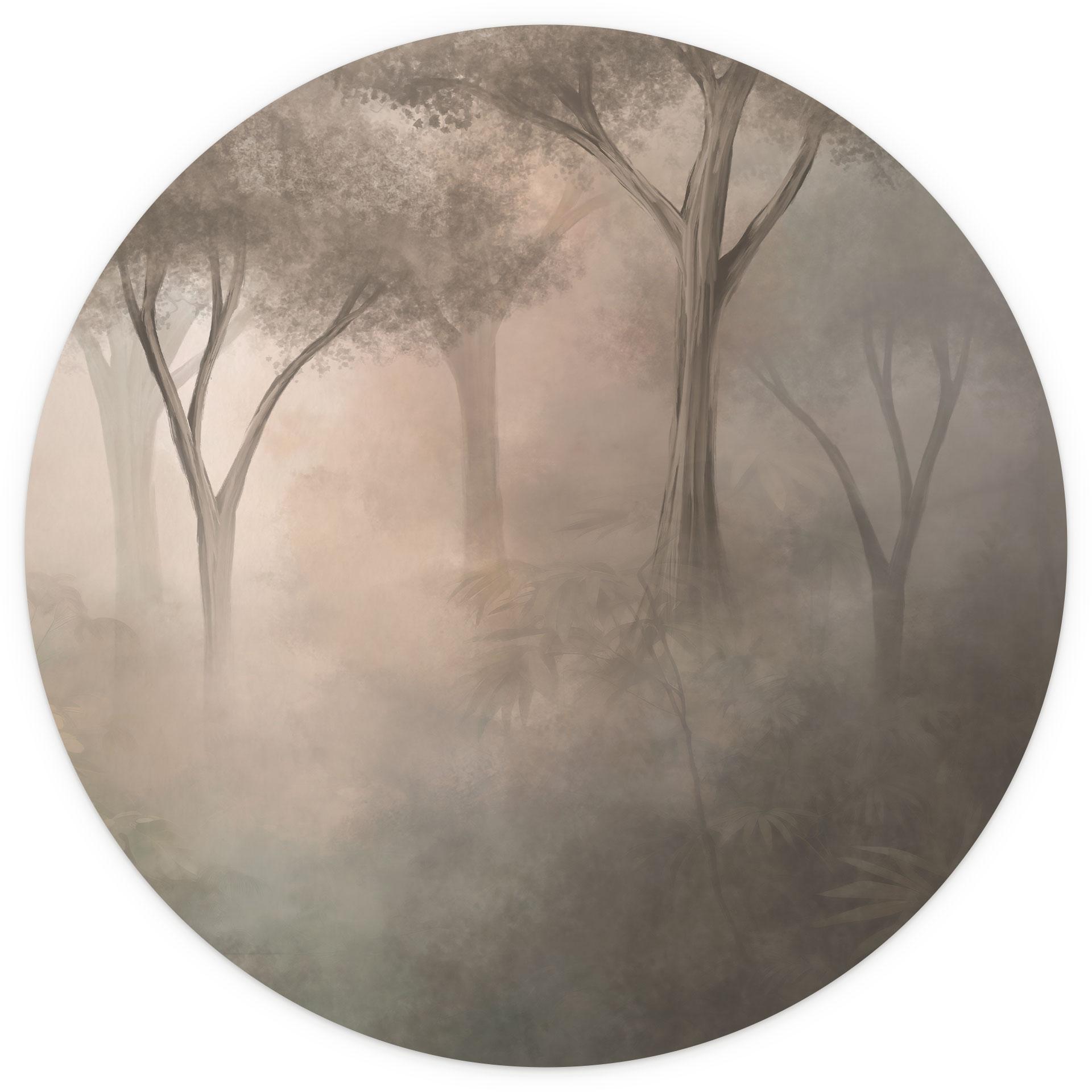 Fototapete Waldmagie im Morgennebel Beige - Ms Tiff - Rund - Selbstklebend/Vlies