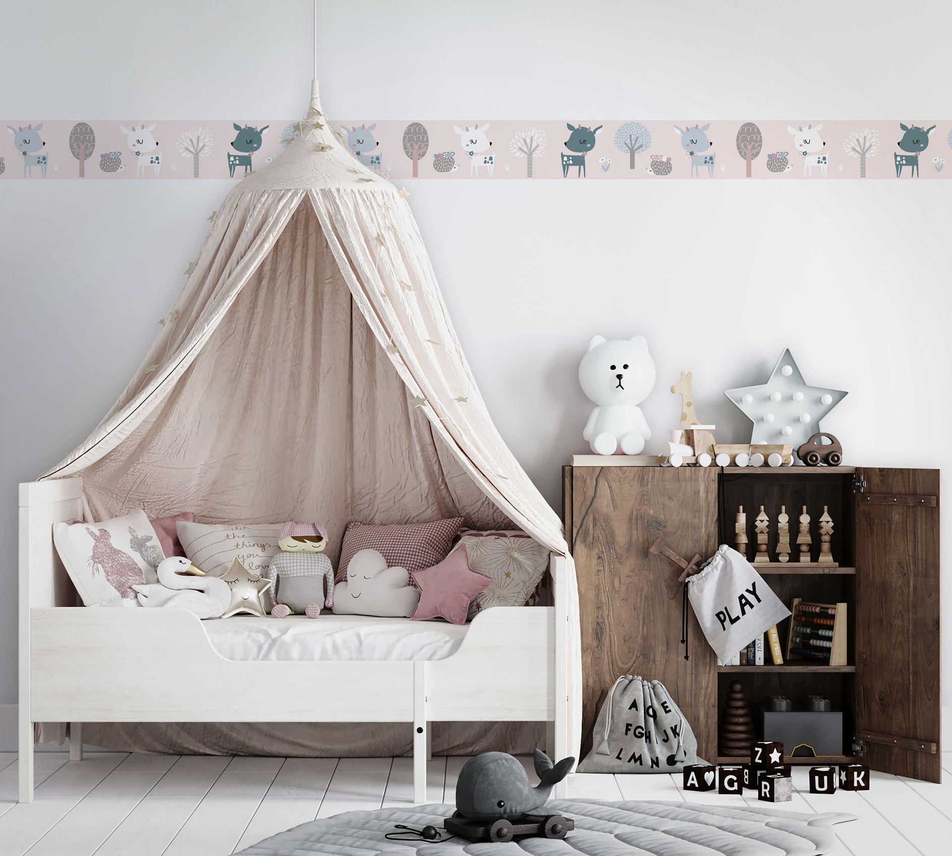 Carta da parati, carta da parati in tessuto non tessuto per bambini, pareti rosa, bianco