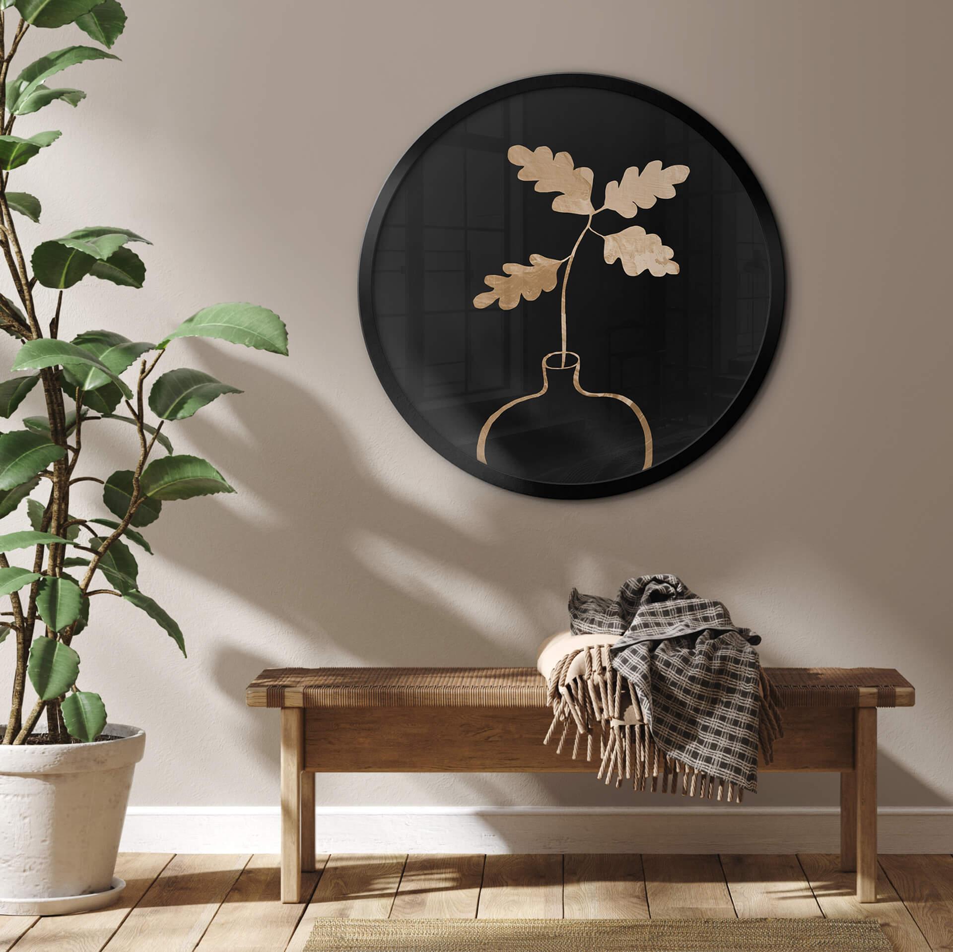 Poster 1X Studio - Goldene Eichenblätter in einer Vase - Rund