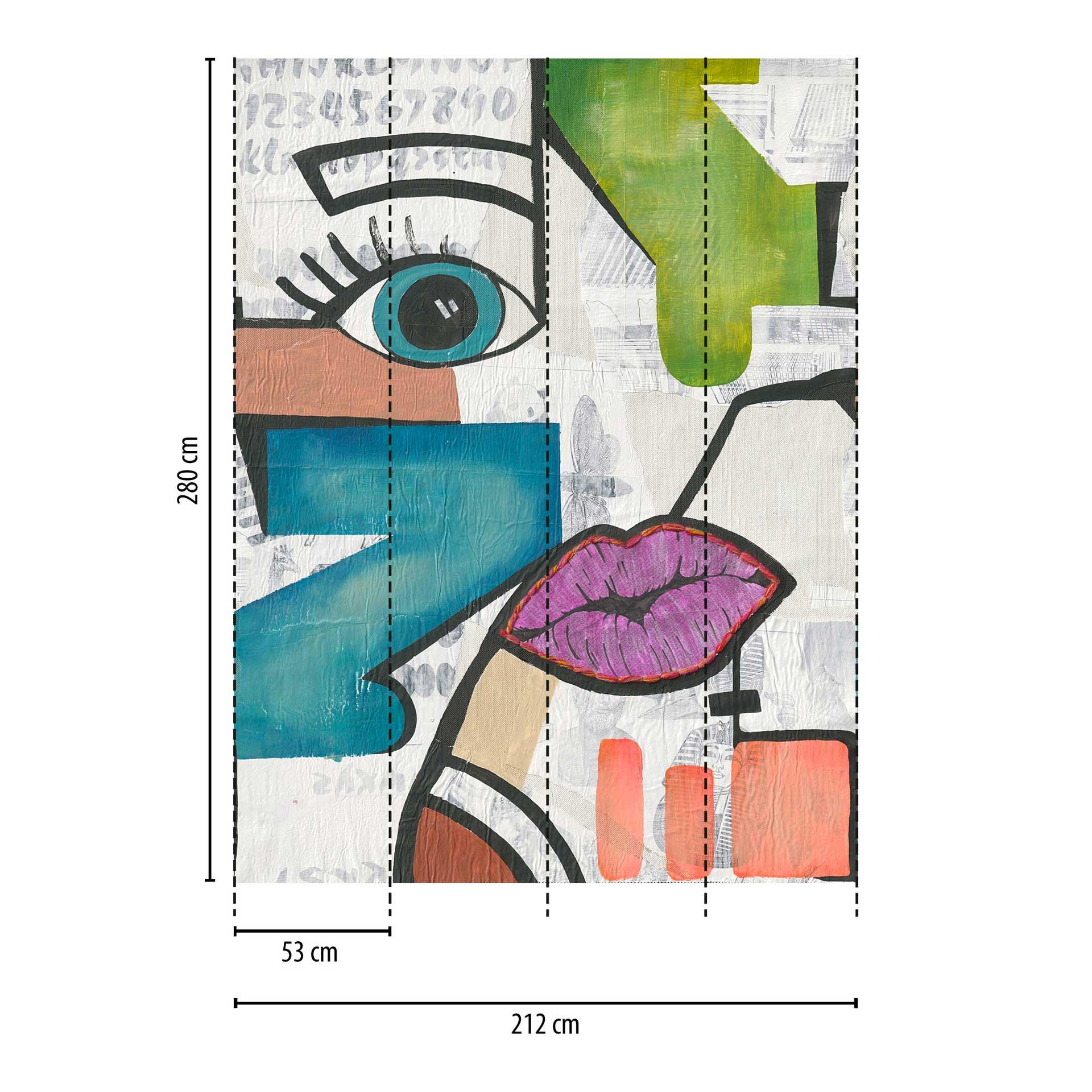 Pop art tapet farverigt - retro vintage non-woven tapet med ansigtsmotiv til stue og kontor