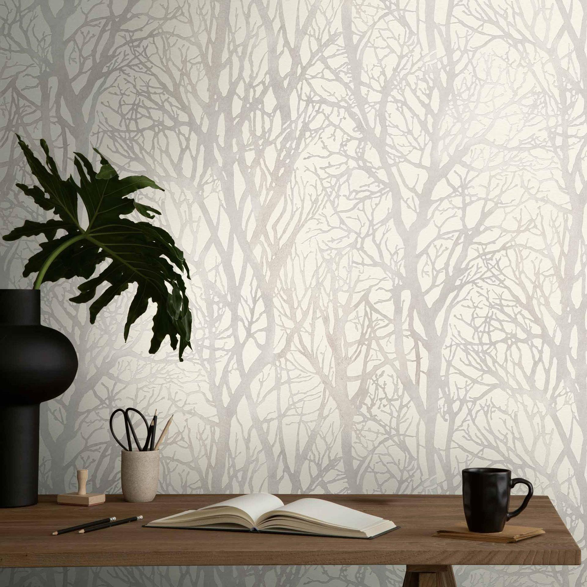 Skovtapet hvidgrå - non-woven tapet natur A.S. Création