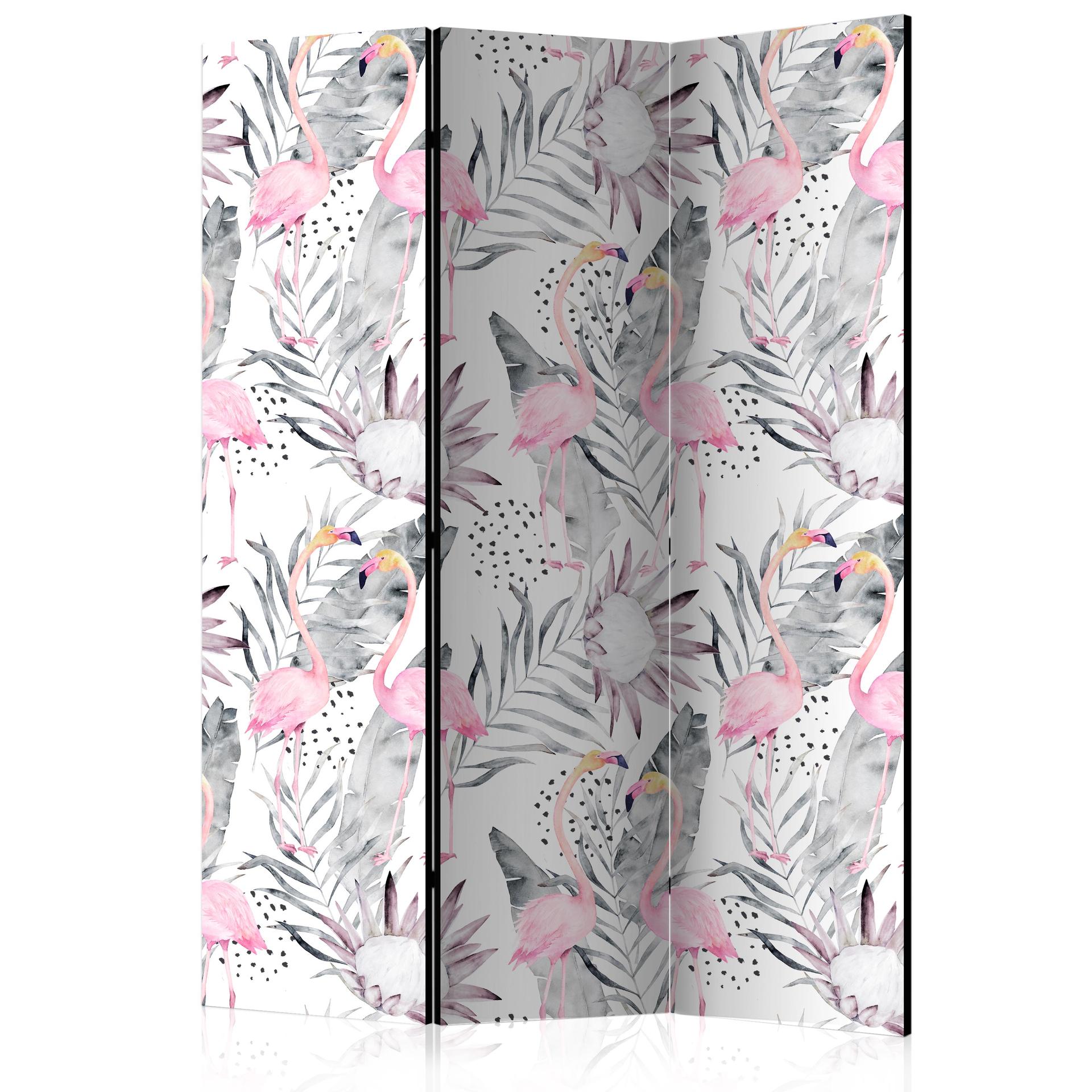 Skærmvæg - Dansende flamingoer, 3-delt