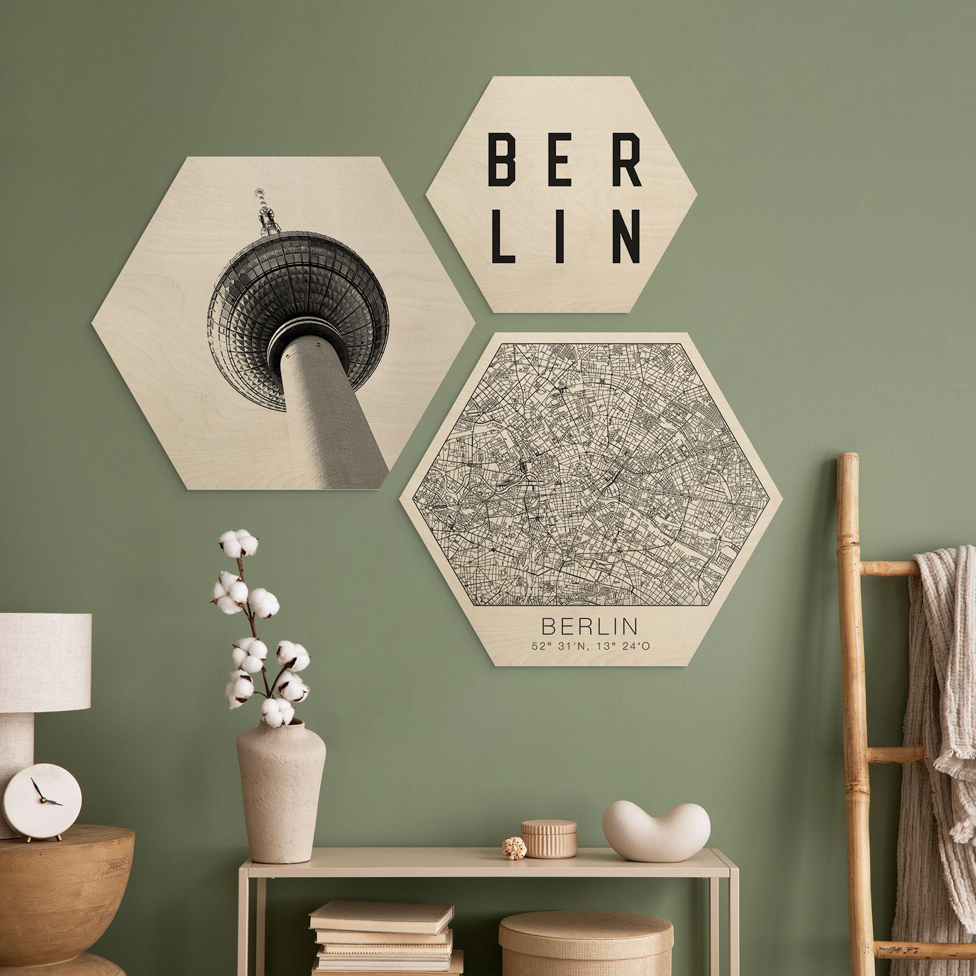 Zeshoek - Hout berkenfineer - Typisch Berlijn (3 stuks)
