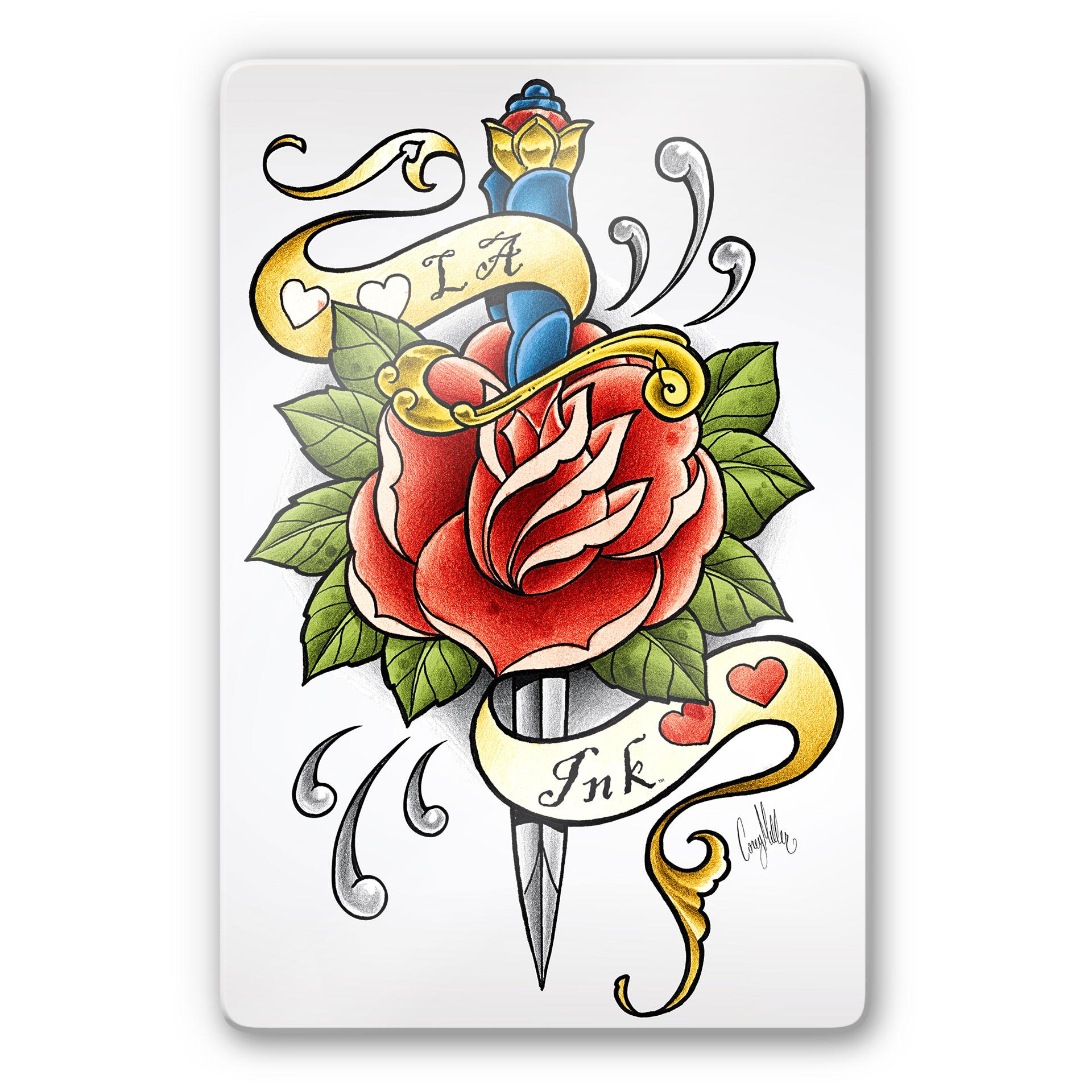 Tableau en verre - LA Ink - Poignard et rose