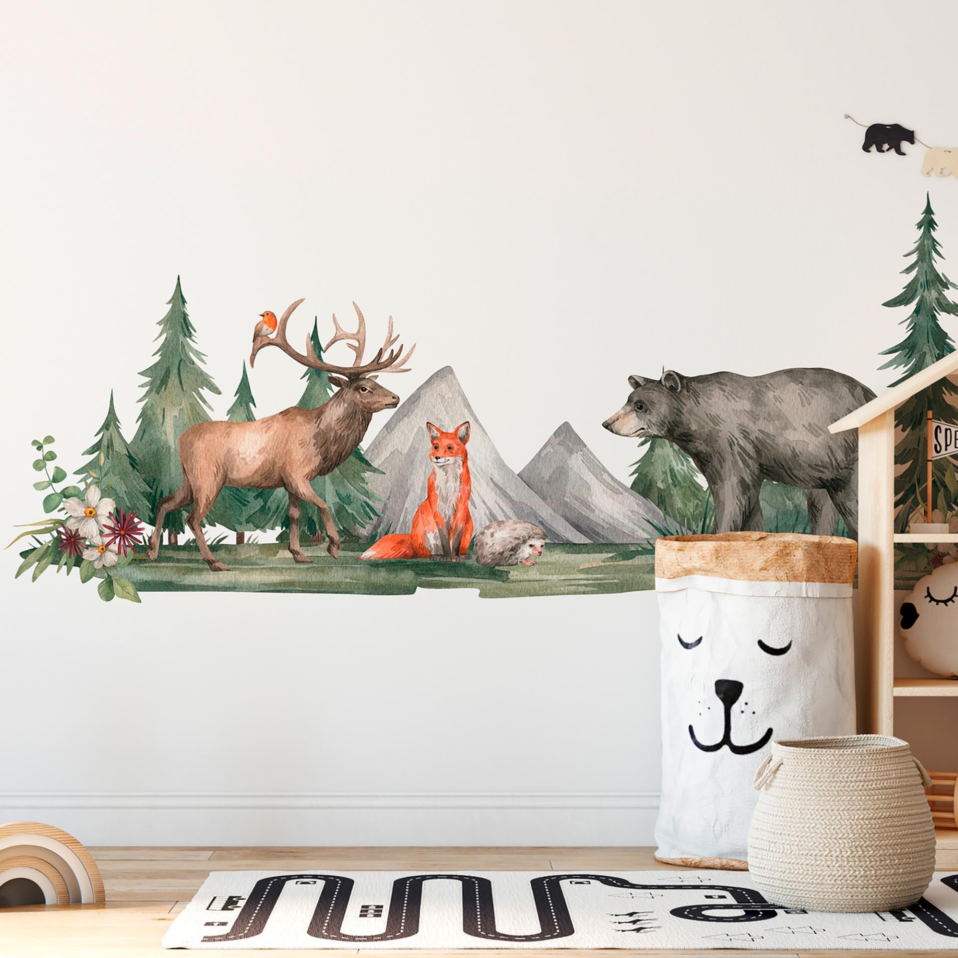 ForestAnimals hvidgrønt tapet - non-woven Designwalls 2 - 2,55 x 3,5 m