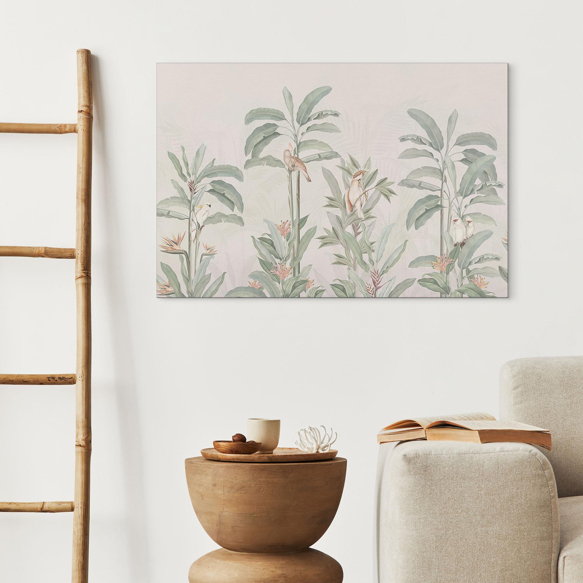 Tropisk skov med kakaduer - Bloomery Decor – print på aluminium (Alu-Dibond)