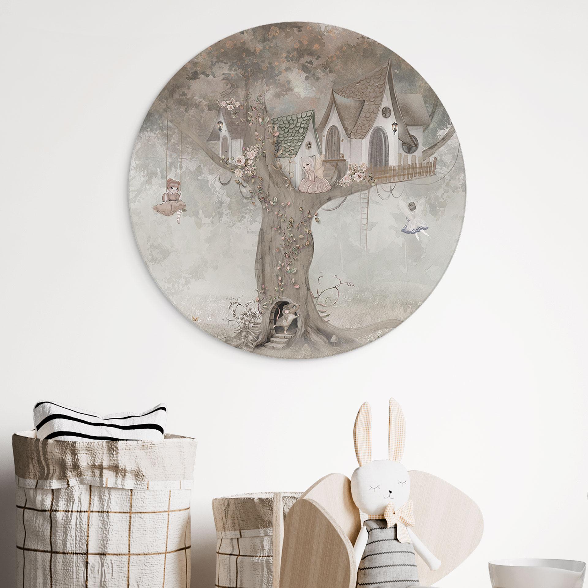 Wandbild Magisches Baumhaus mit Feen - Ms Tiff - Alu-Dibond Rund