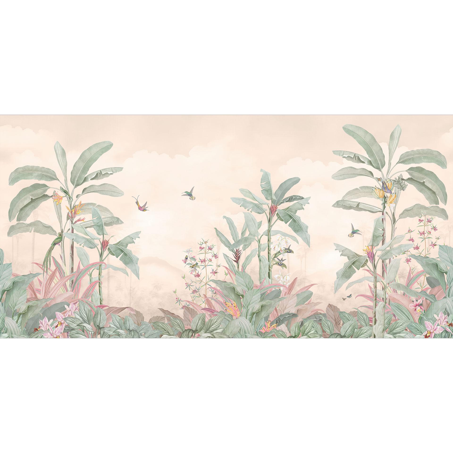 Jungle behang tropische idylle met kolibrie abrikoos - Bloomery Decor