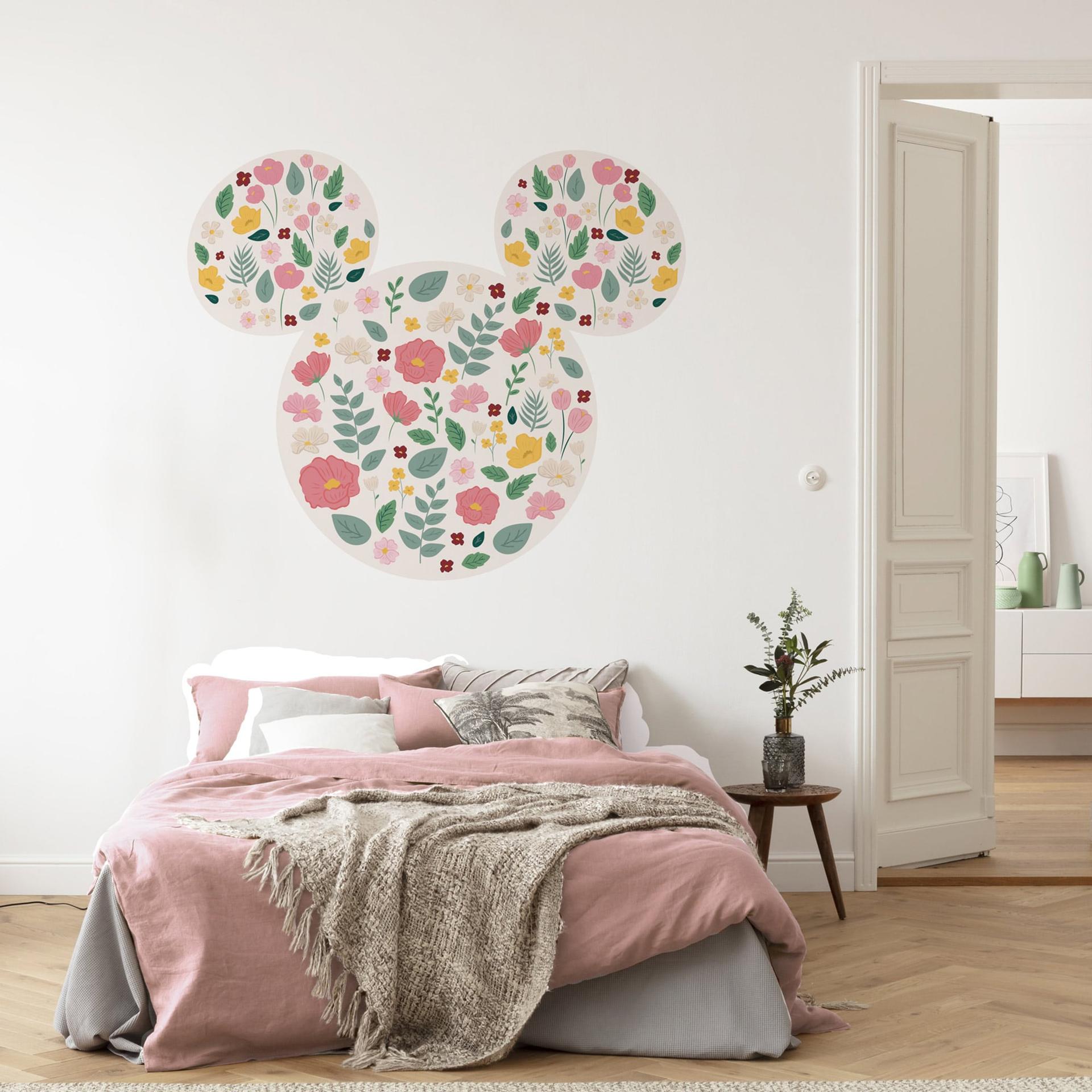 zelfklevend behang - Mickey Head Wilde Bloemen - 125 x 125 cm