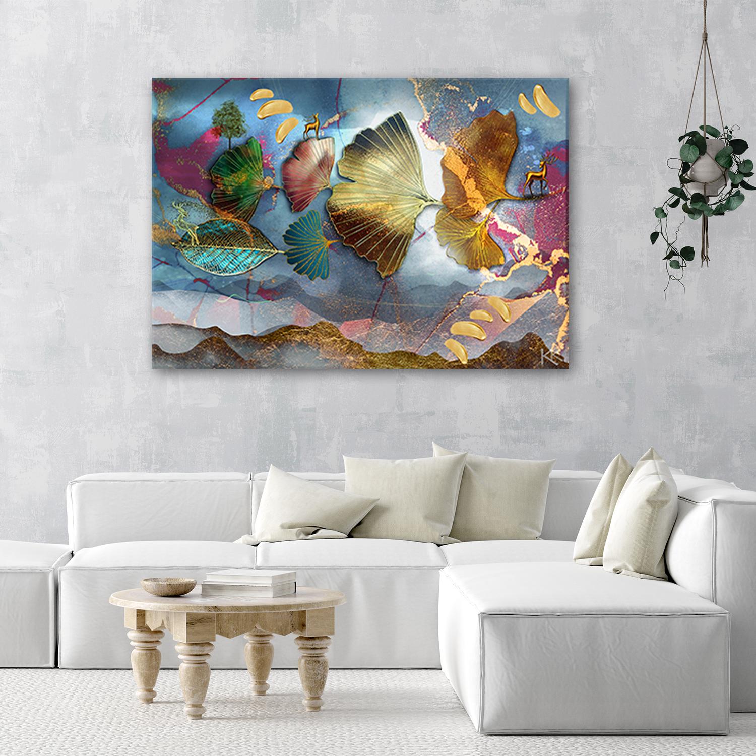 Canvasbillede, Farverige blade abstraktion