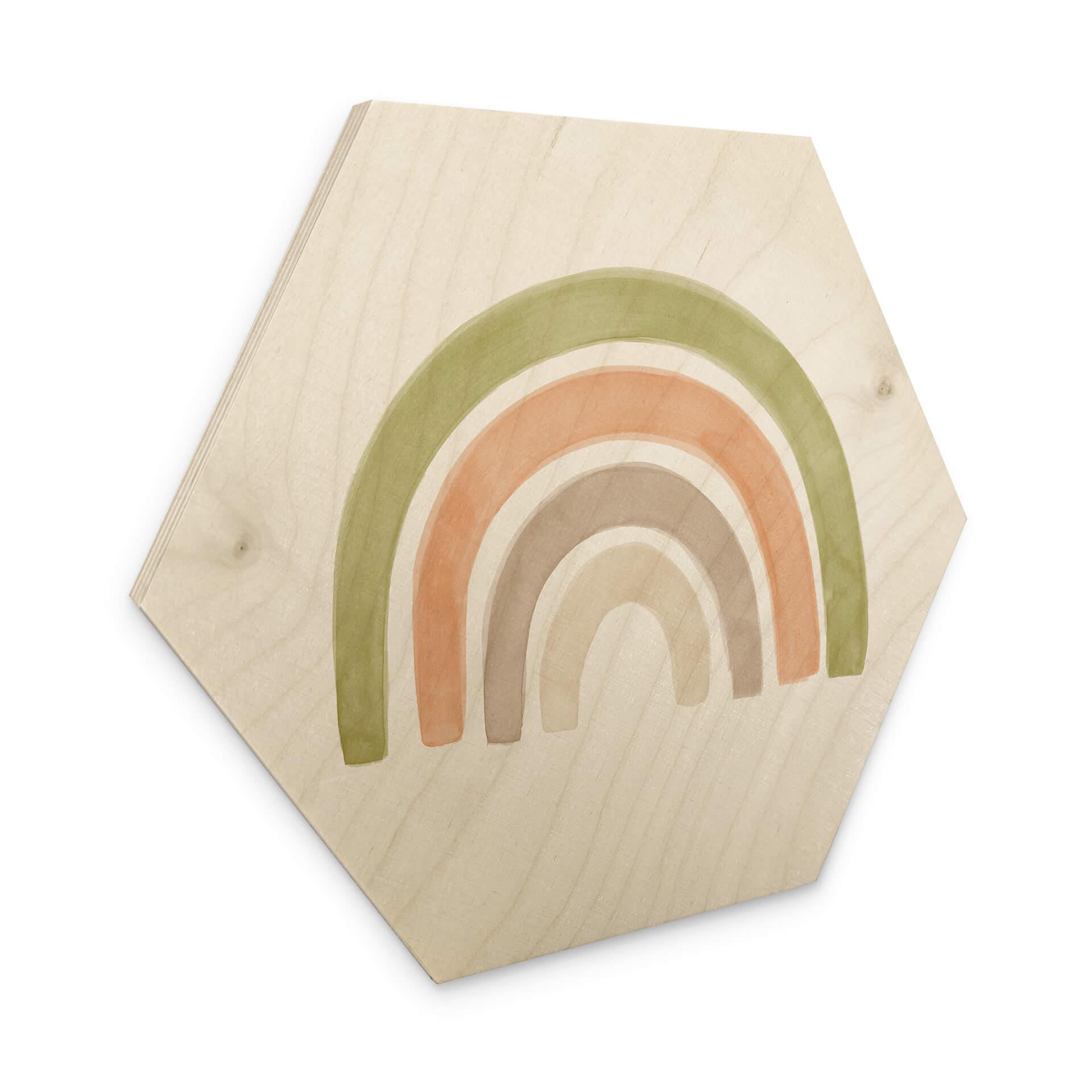 Hexagon Hout Nouveauprints - Aquarel Regenboog