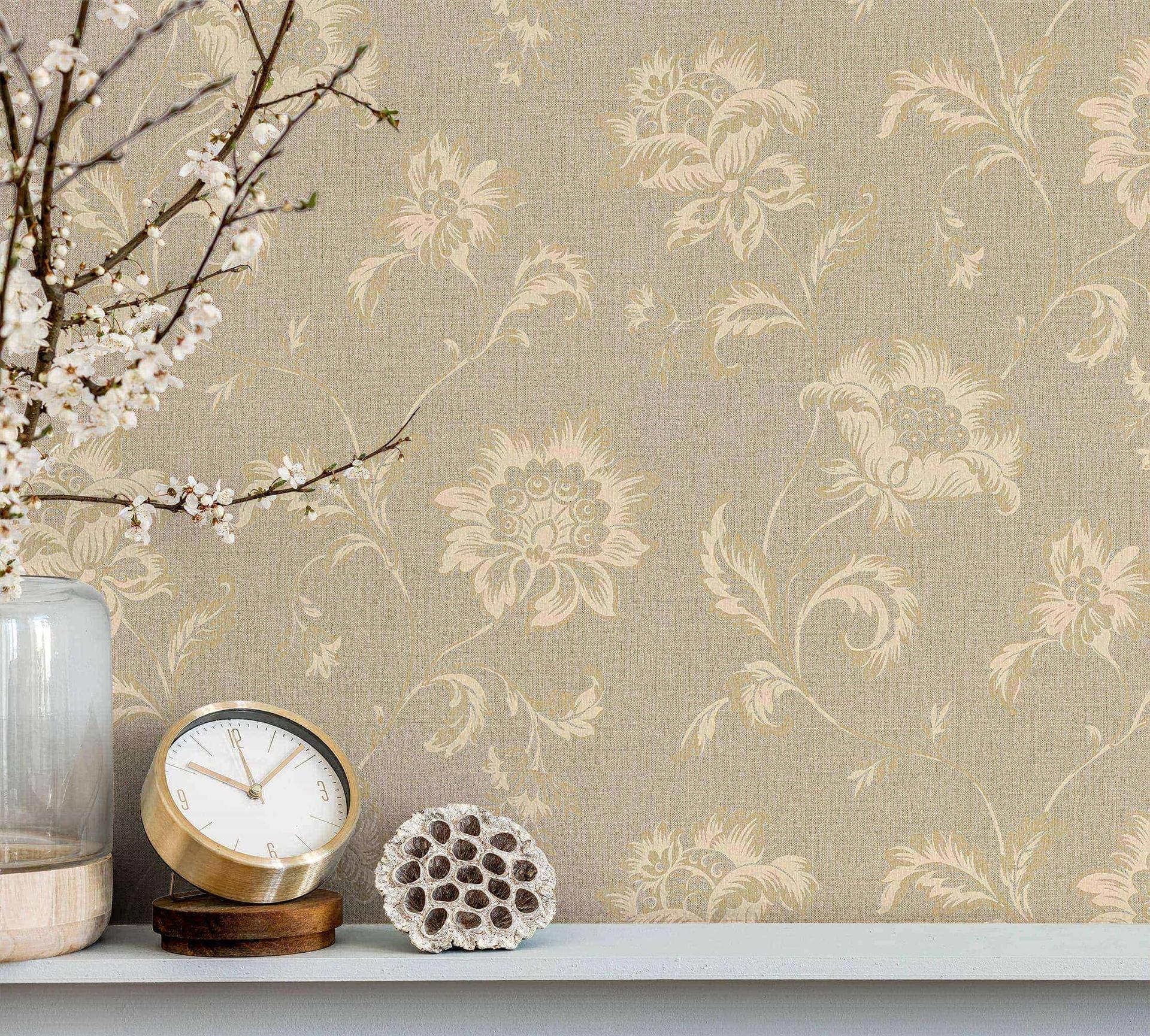 Vliestapete Blumen Floral Klassisch, Natur in Beige