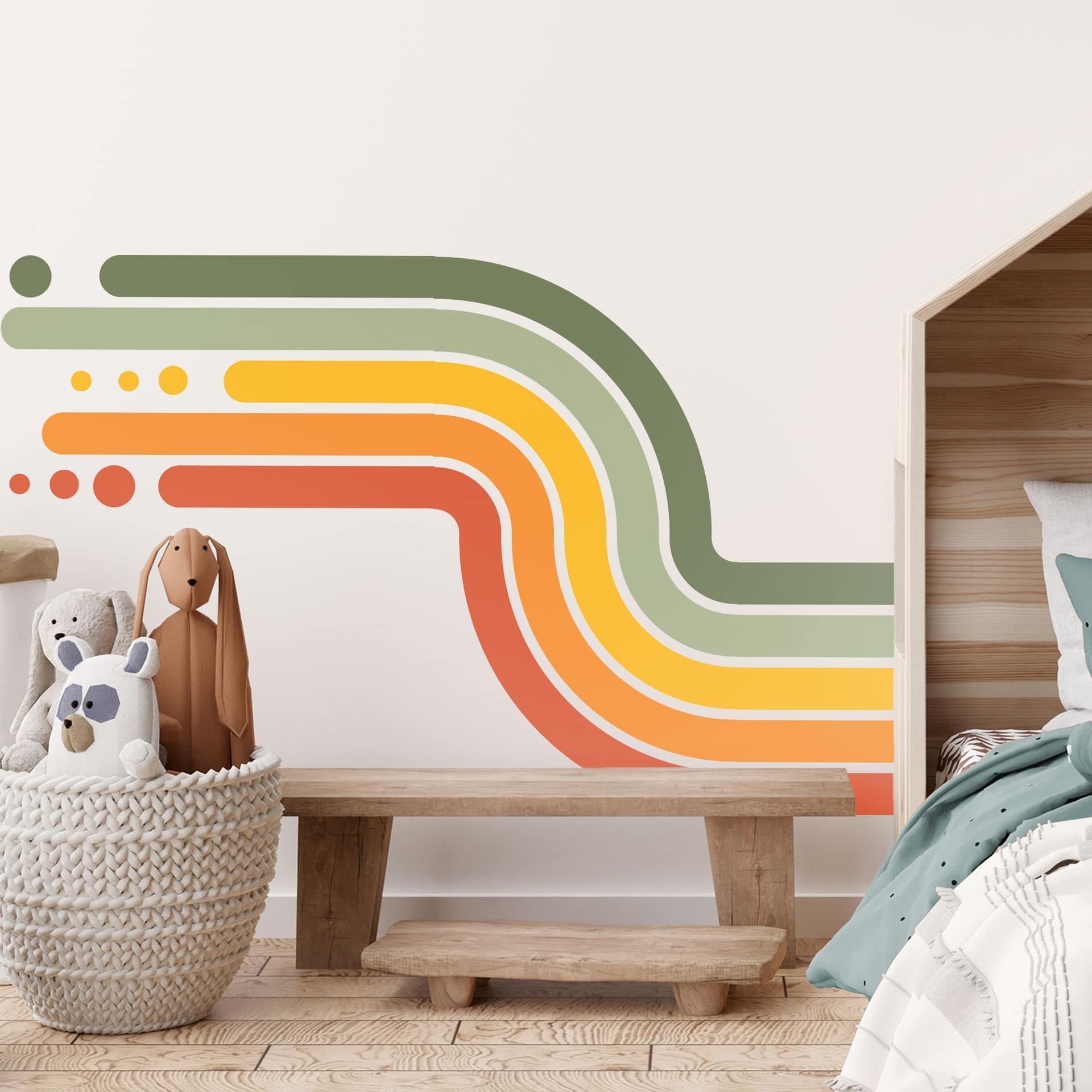 Wallsticker retro stribe form sæt (4 dele) | regnbuefarver
