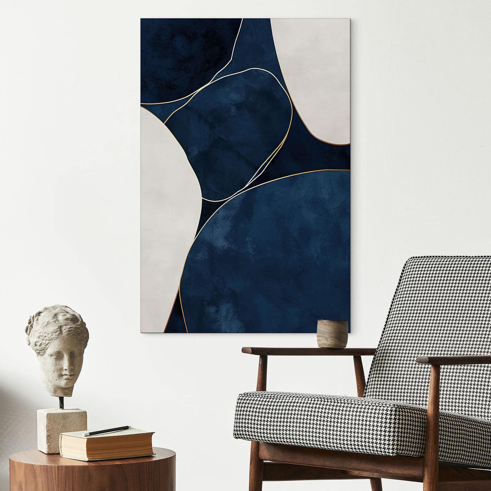 Wandbild Geometrische Balance in Blau und Weiß - Paksoylu - Alu-Dibond