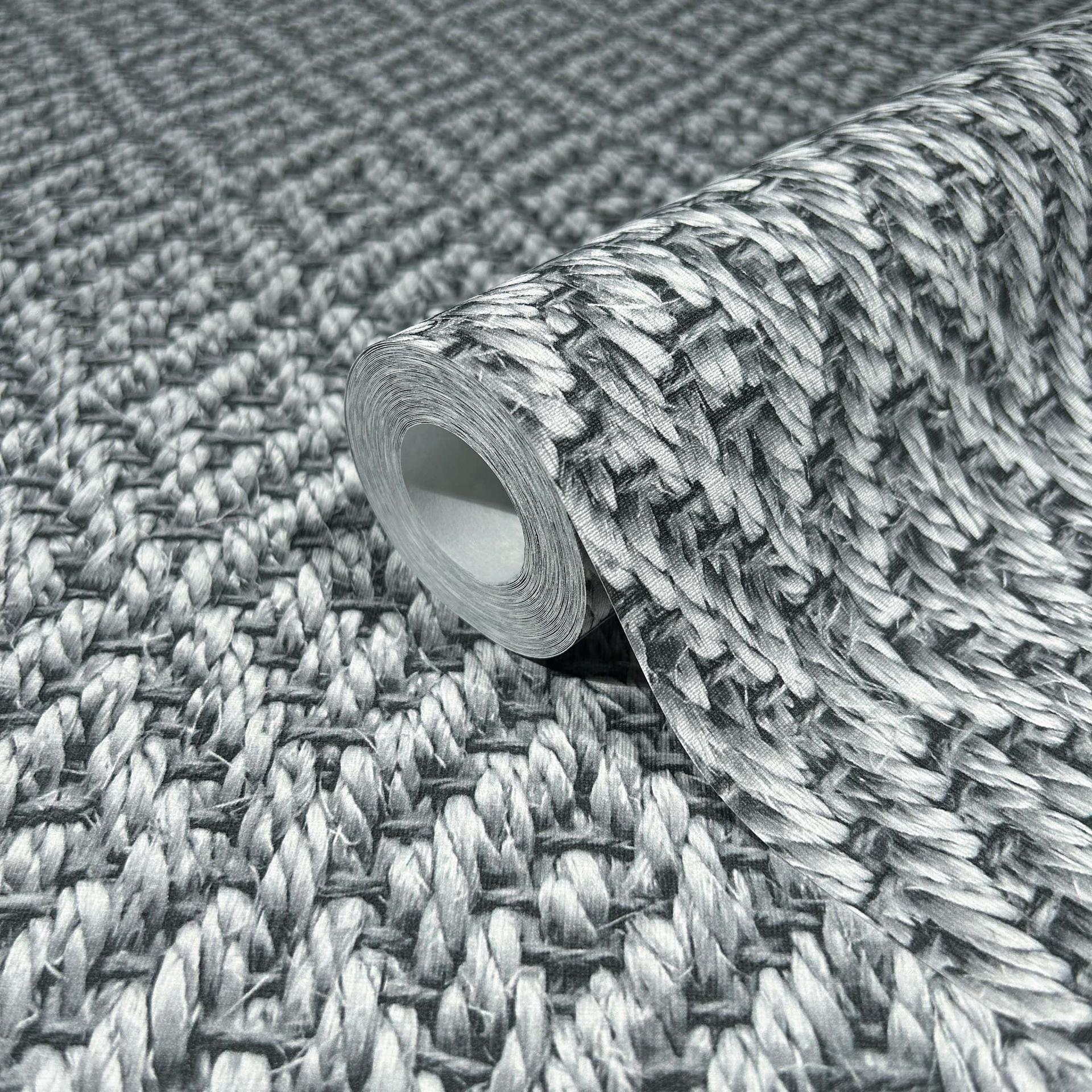 non-woven tapet i 3D diamantmønster flettet grå tekstil look