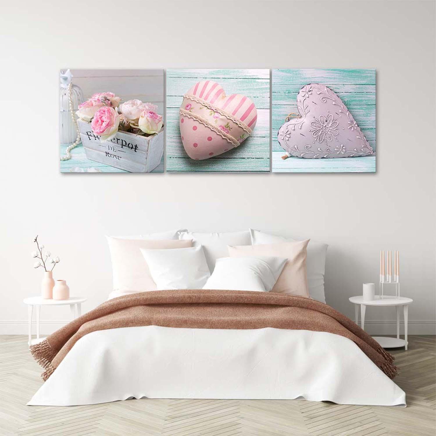 3 stykke lærredsprint, Heart of Love Pink