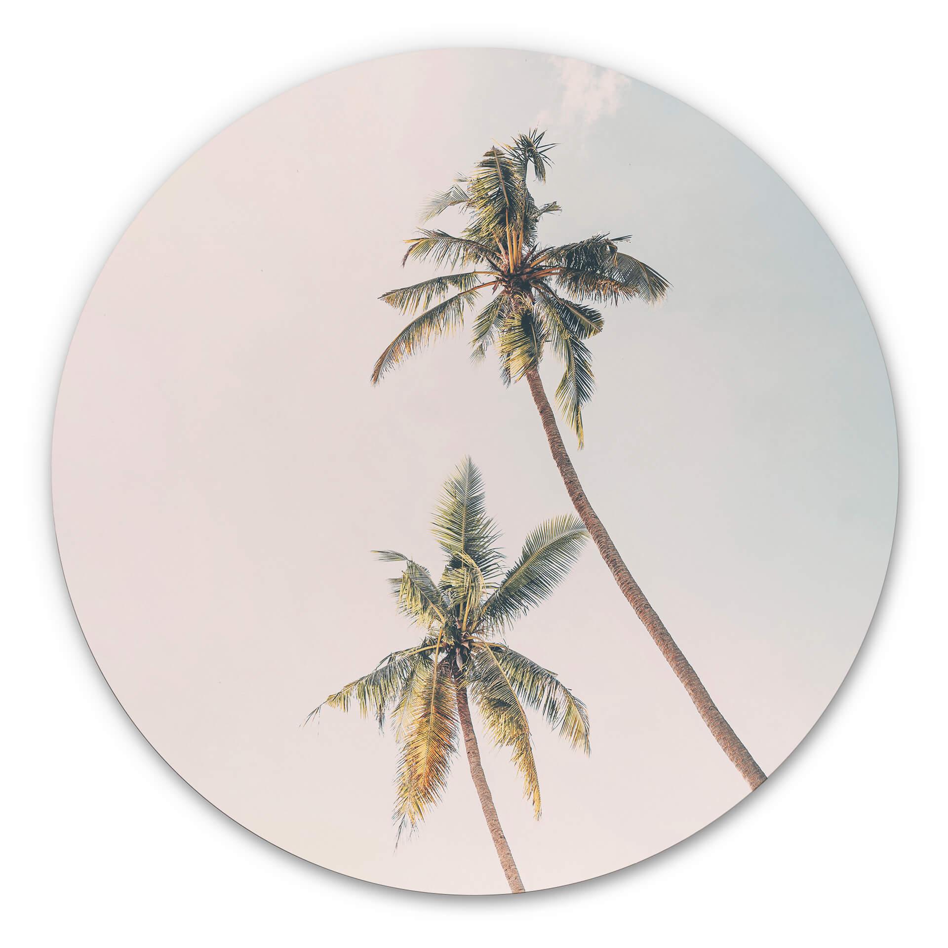 Tableau sur alu-Dibond rond Sisi & Seb - Palmiers au vent