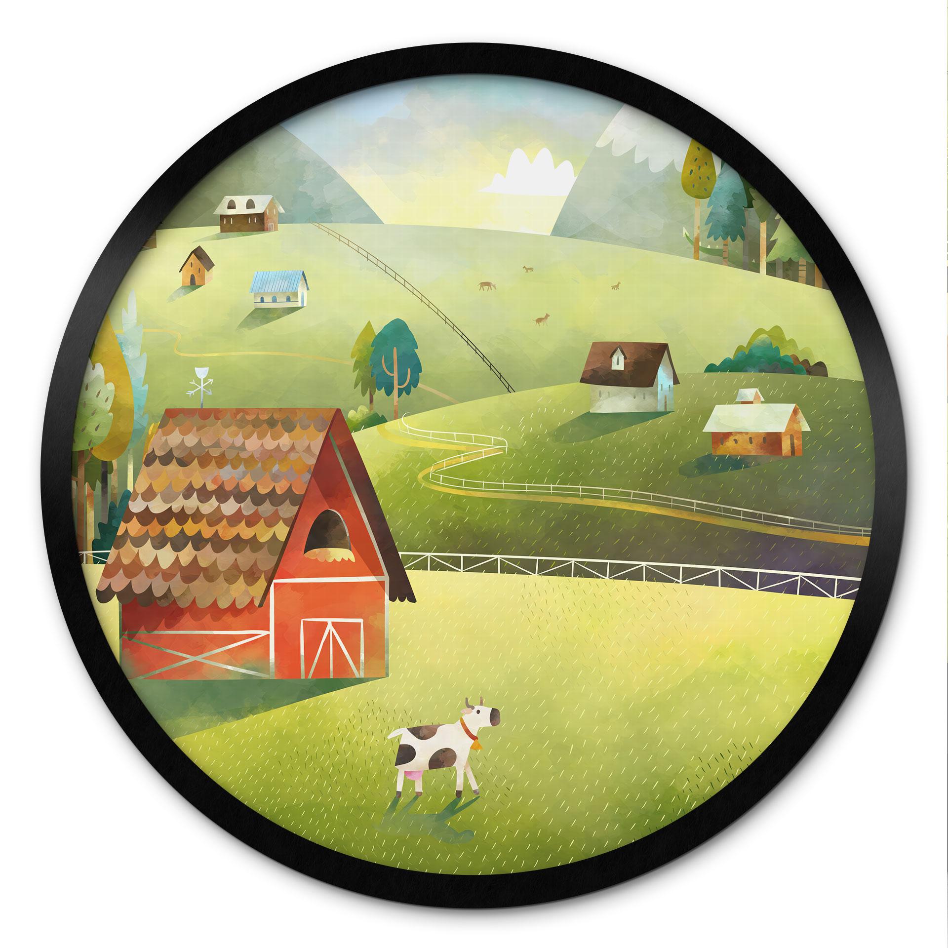 Plakat Farverig gård i bjergene - DigitalArtsi - Round