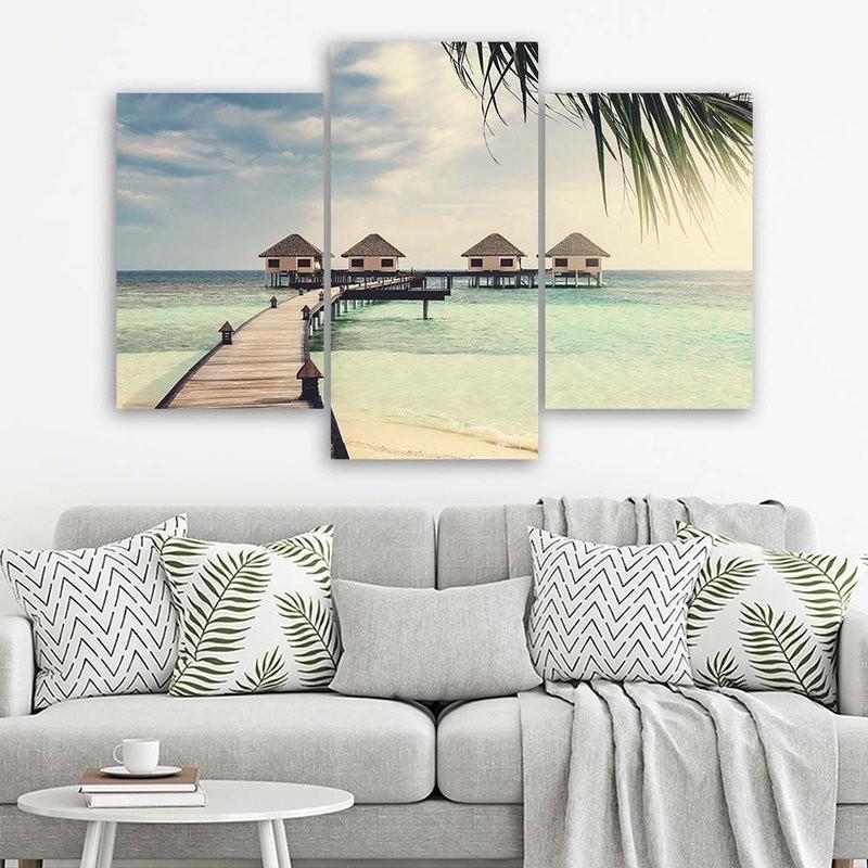 3-delige canvas print, strand palmbomen tropen