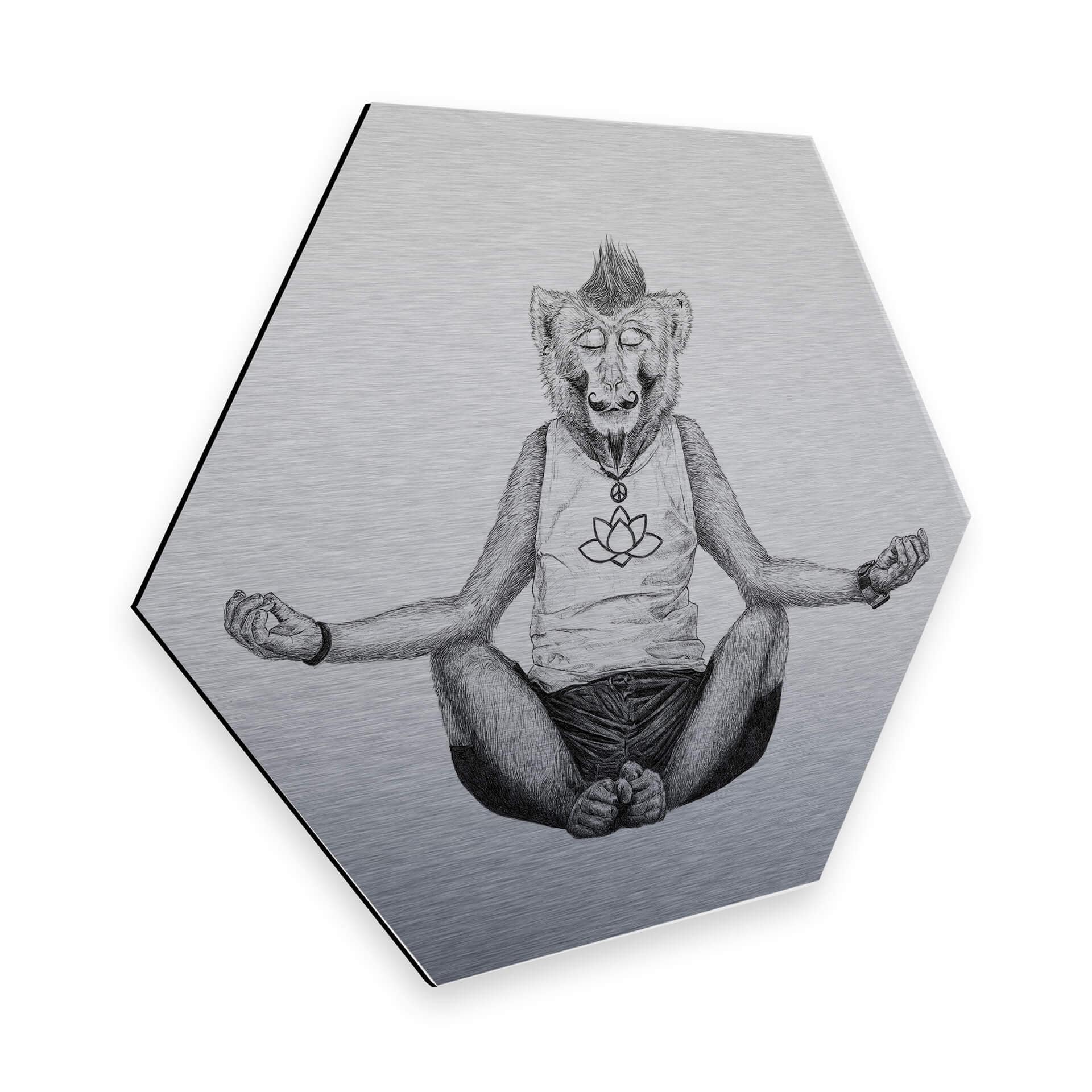 Hexagon - Alu-Dibond zilver effect Kools - Monkey Yoga