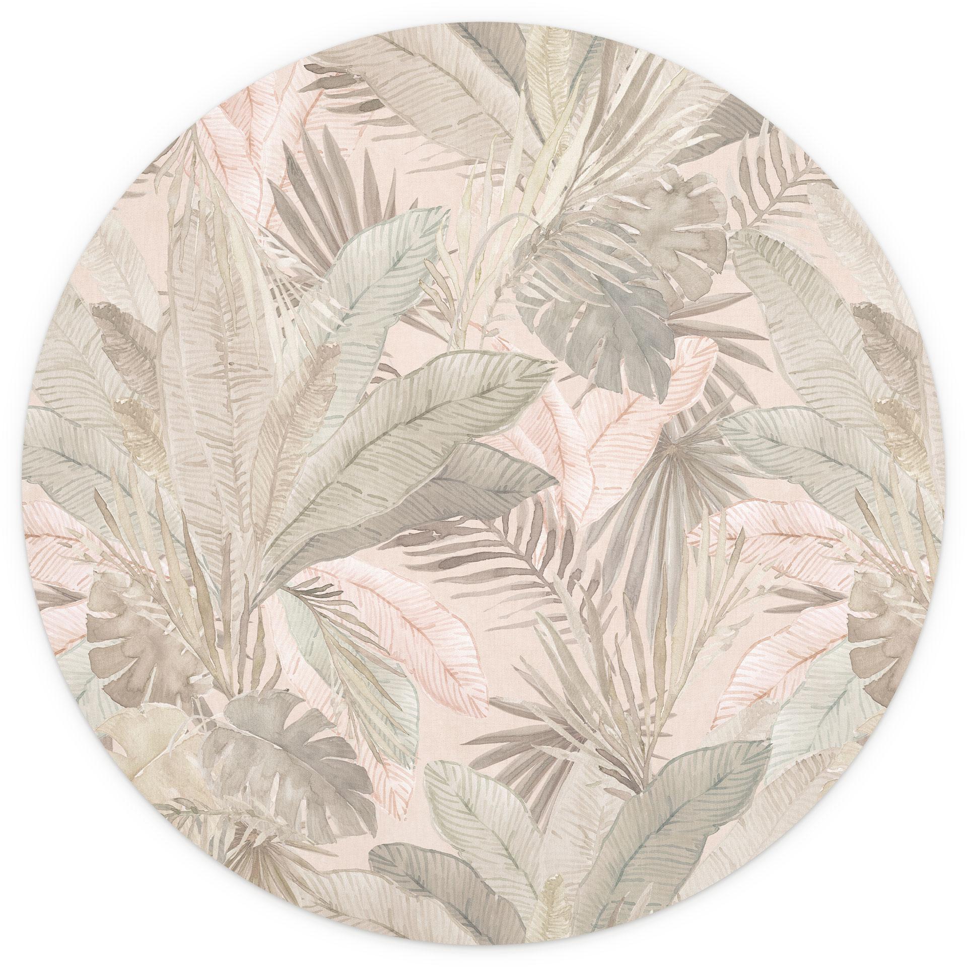 Tropische bladeren in de jungle pastel - Bloemdecor - Rond - Zelfklevend/niet-geweven