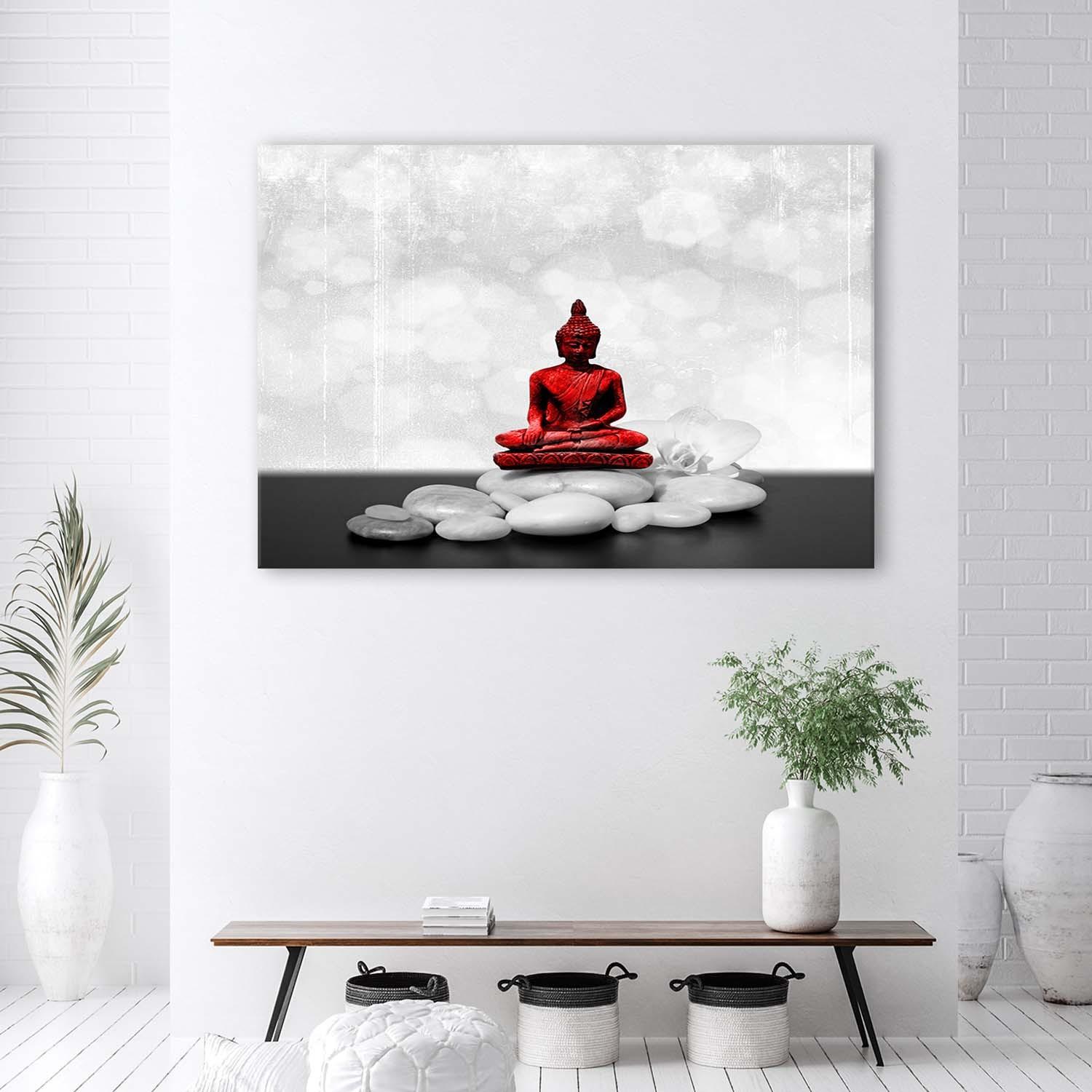 Canvasbillede, Rød Buddha på sten