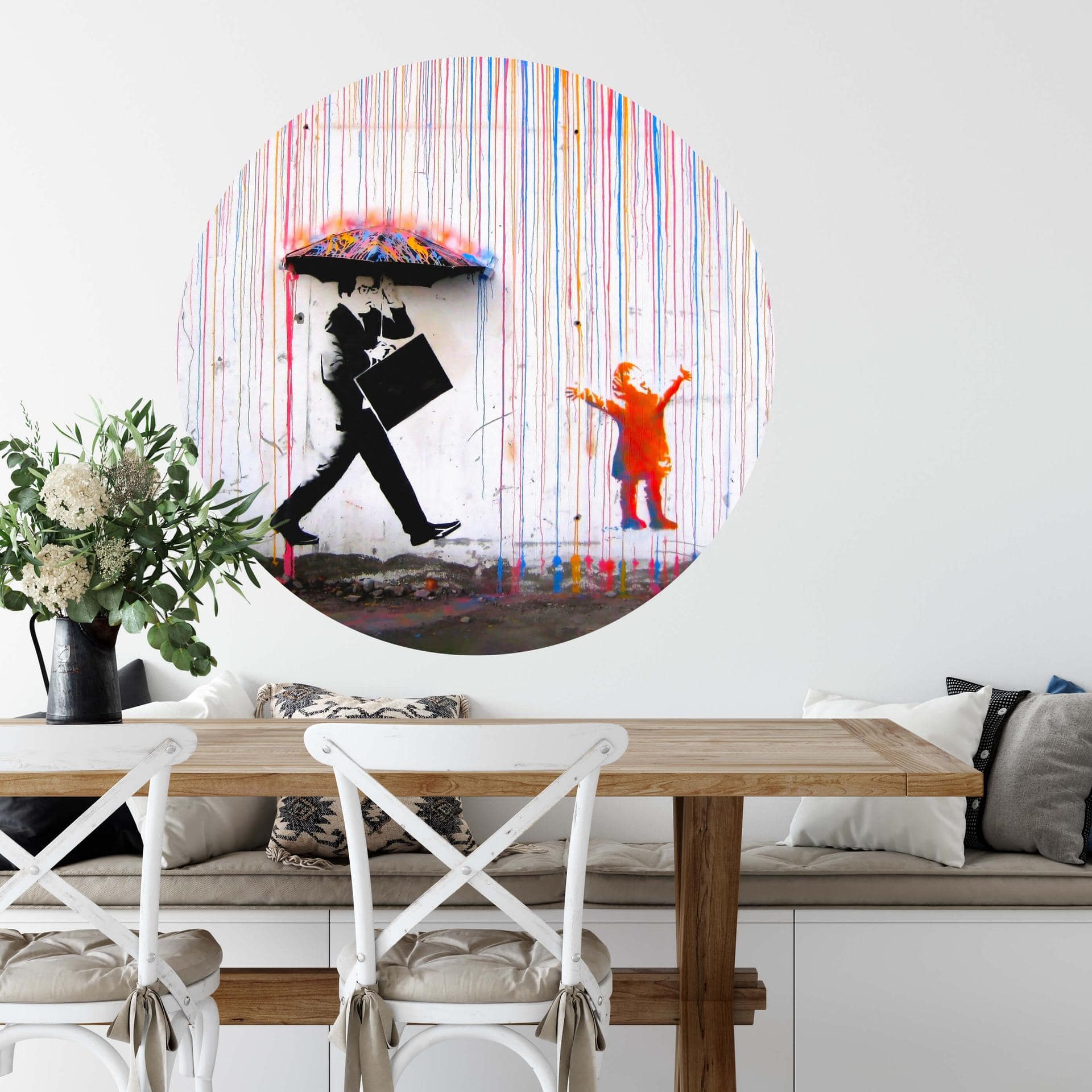 Wallsticker Banksy - Farvet regn - Rund