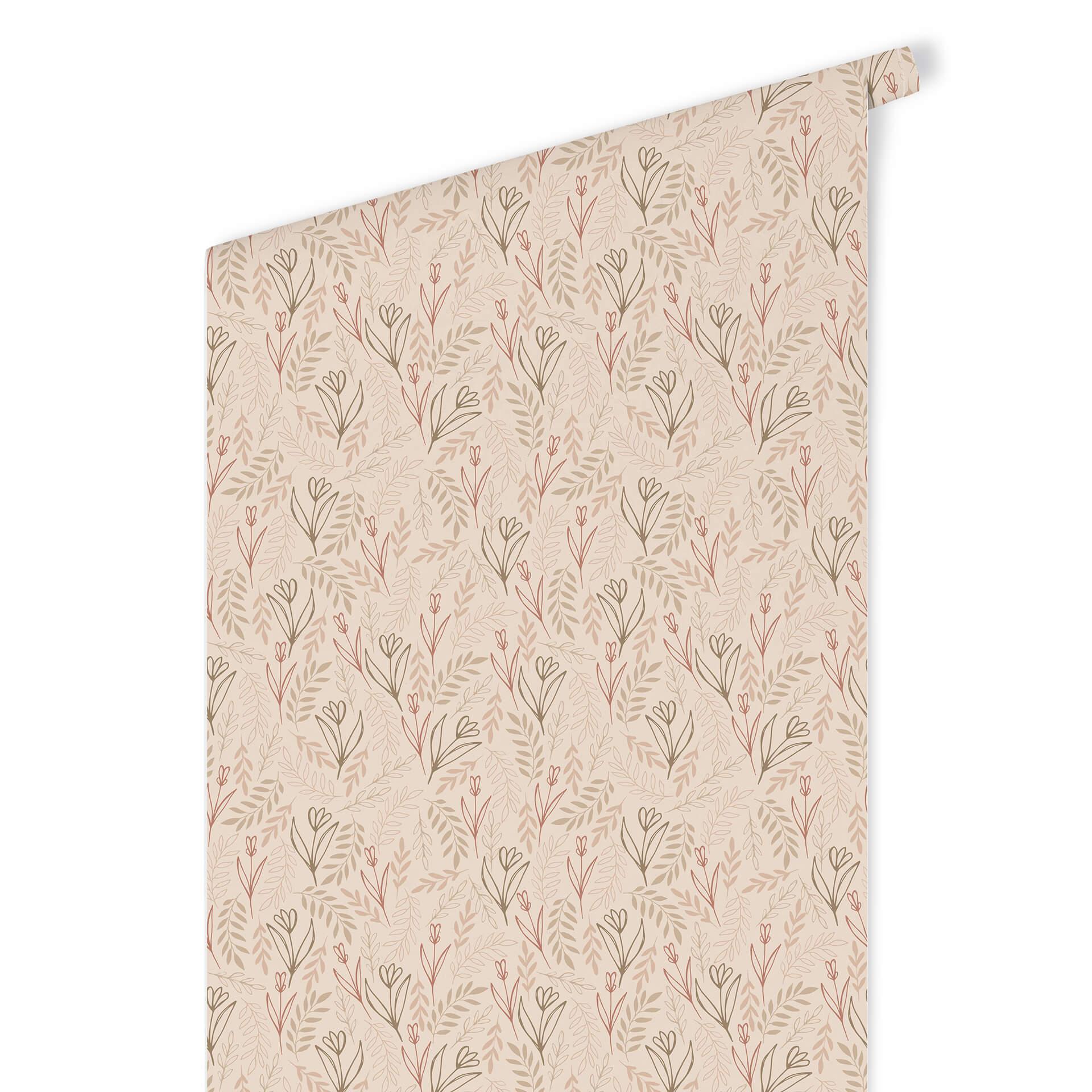 Patroonbehang Grafische Bloemen - bloemenveld beige