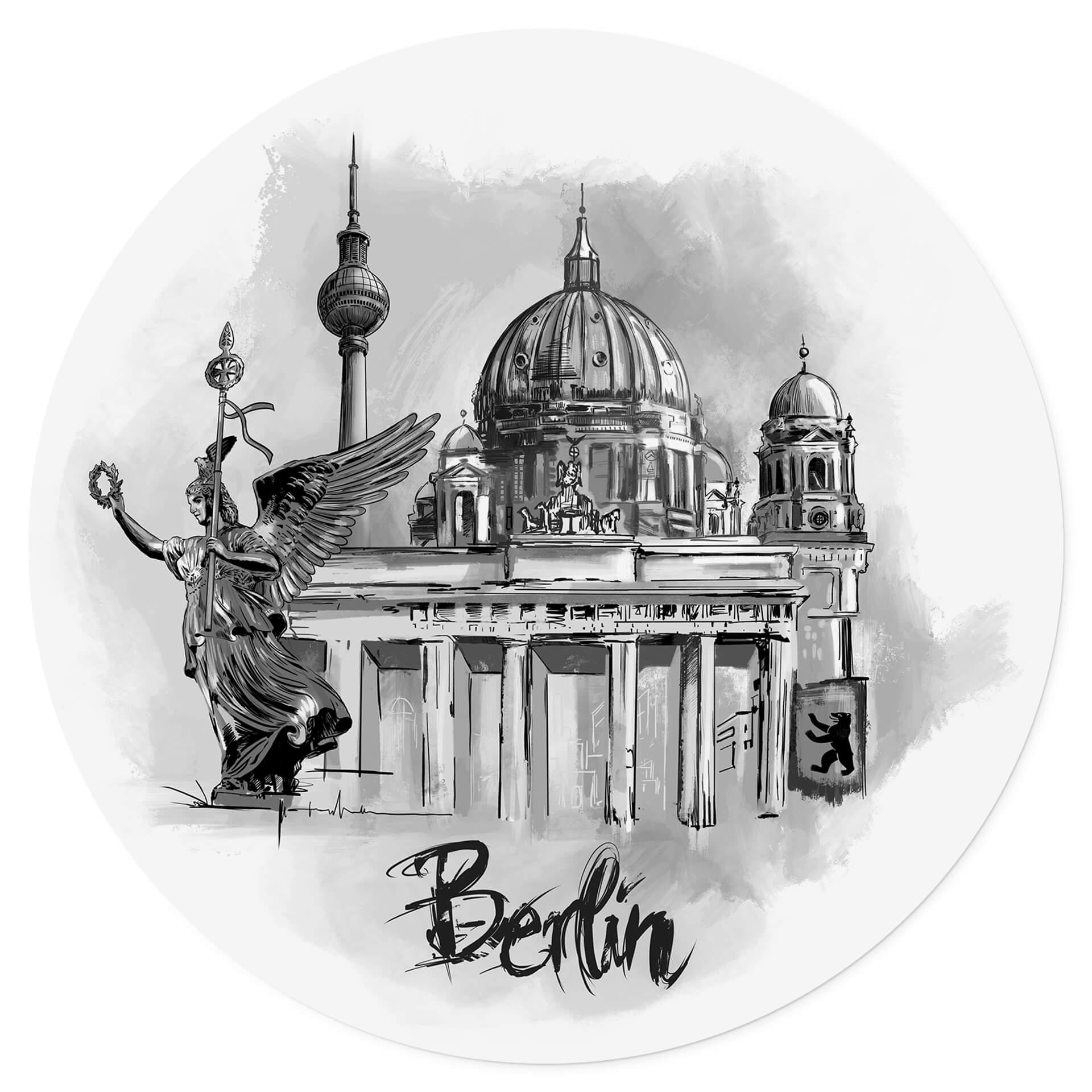 Wandtattoo Berlin - Schwarz-Weiß - Rund - Love your City
