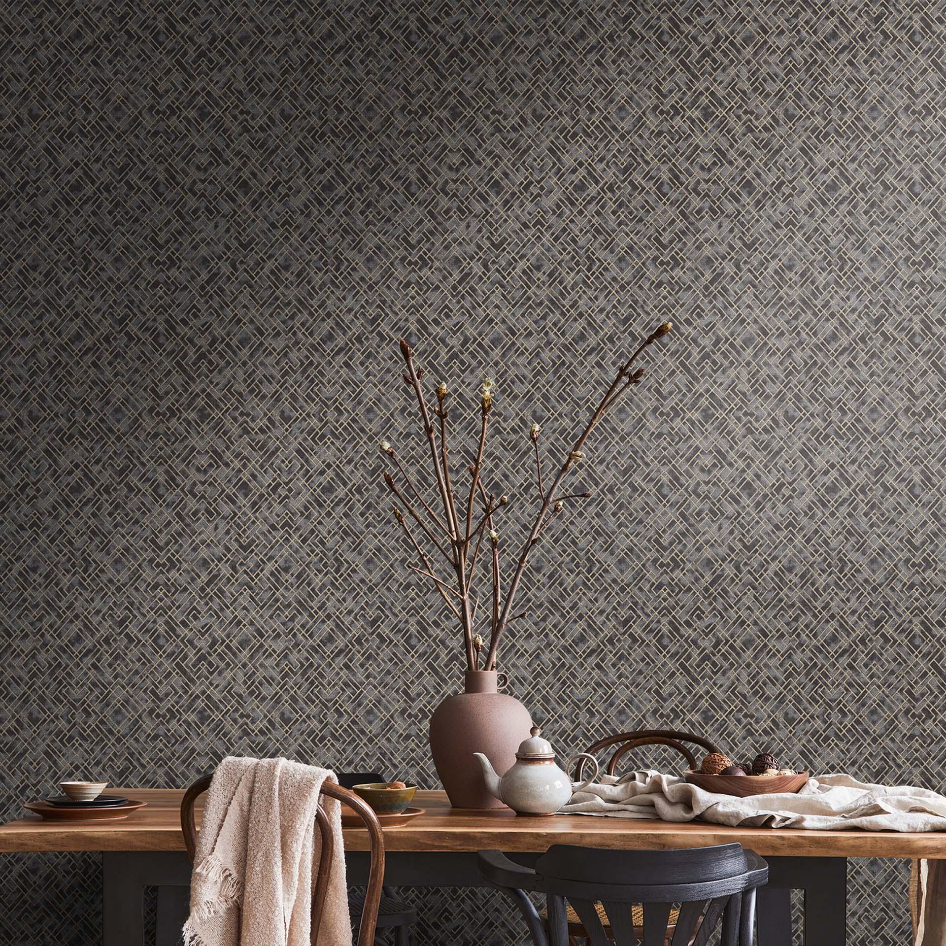 design behang zwart goud - moderne grafische vliesbehang glanzend patroon behang