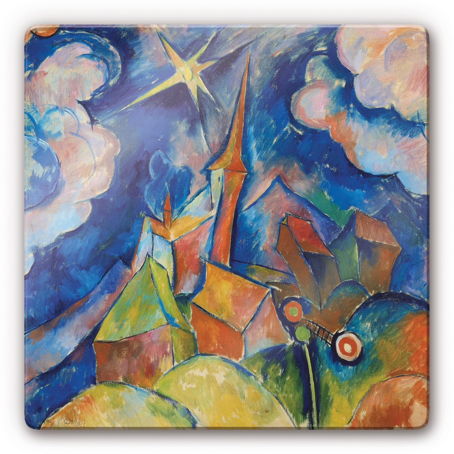 Glasbild Ophey - Kirche mit Sonne