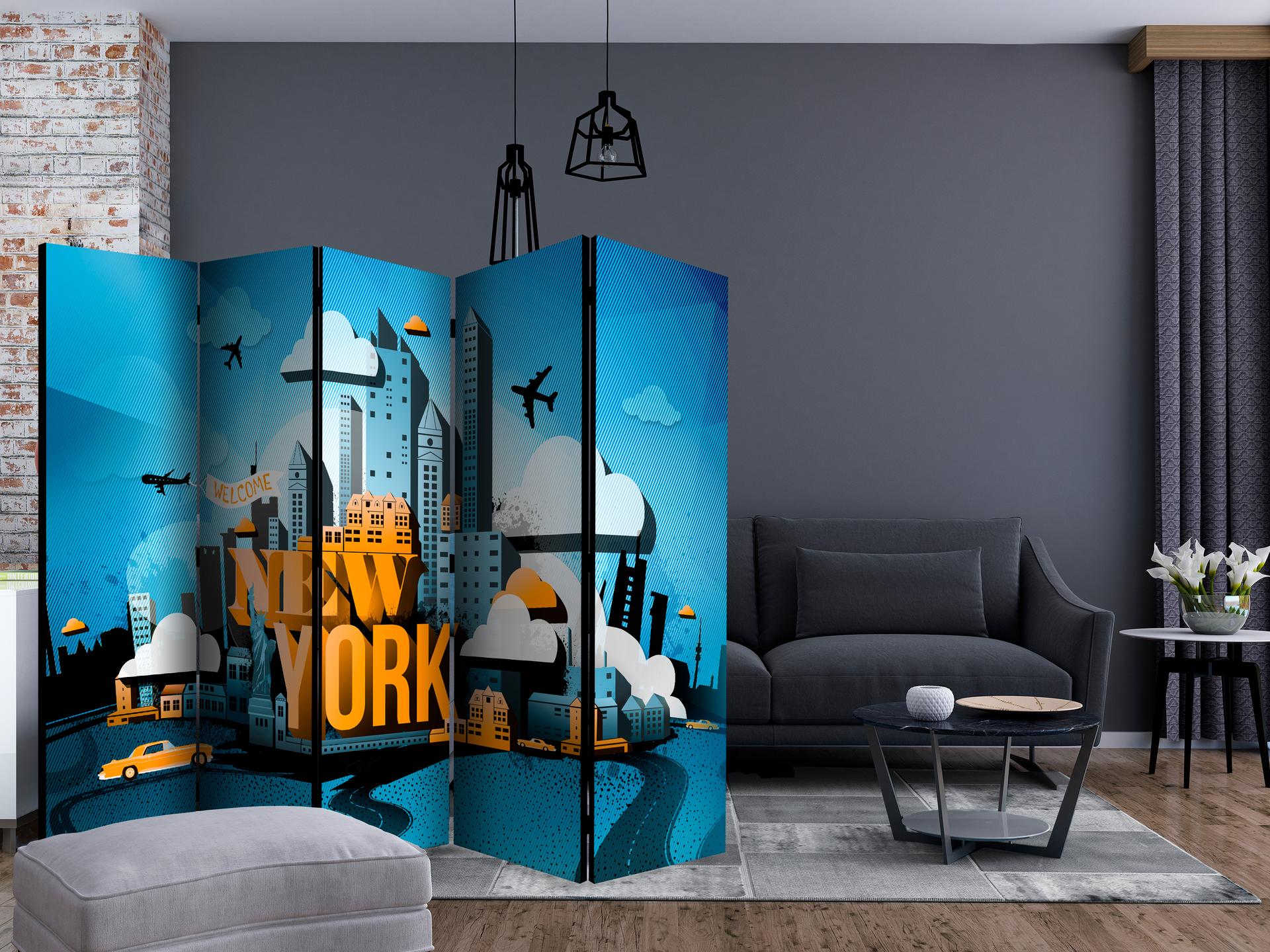 Schermo divisorio - Benvenuti a New York , 5 pezzi - 225x172 cm