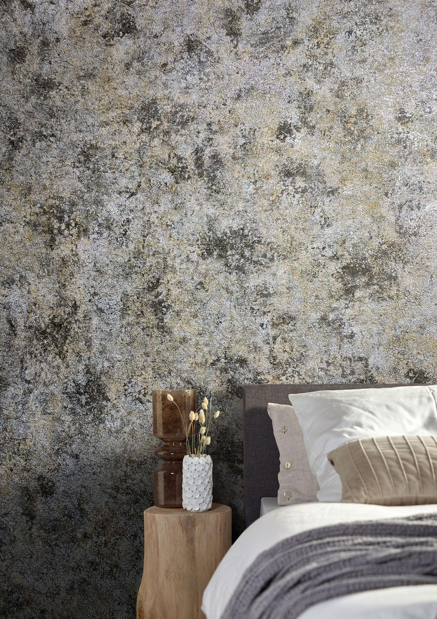 structuurbehang, vliesbehang Natural Opulence in zilver