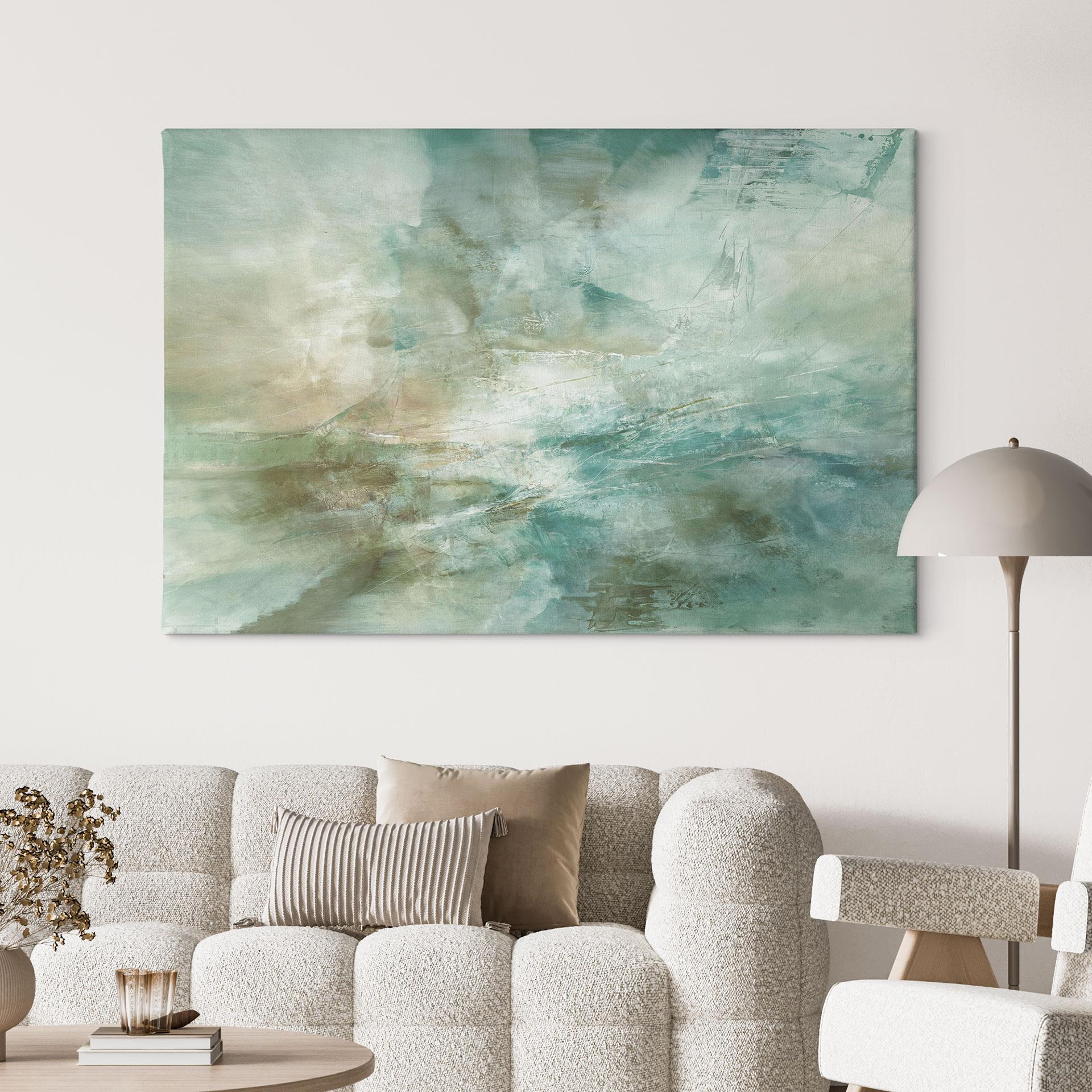 Leinwandbild mit Kunstdruck - Salbeigrünes Nebellicht - Schmucker