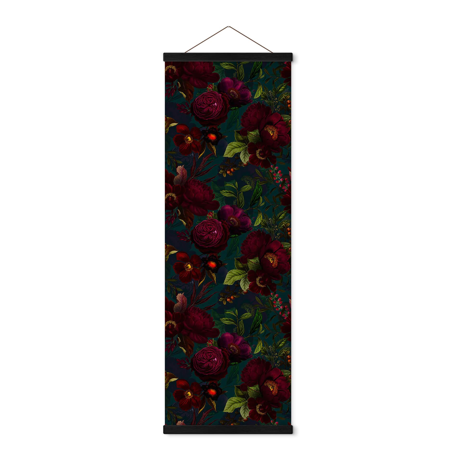 Tekstil plakat UN Designs - Mørke blomster - Panorama