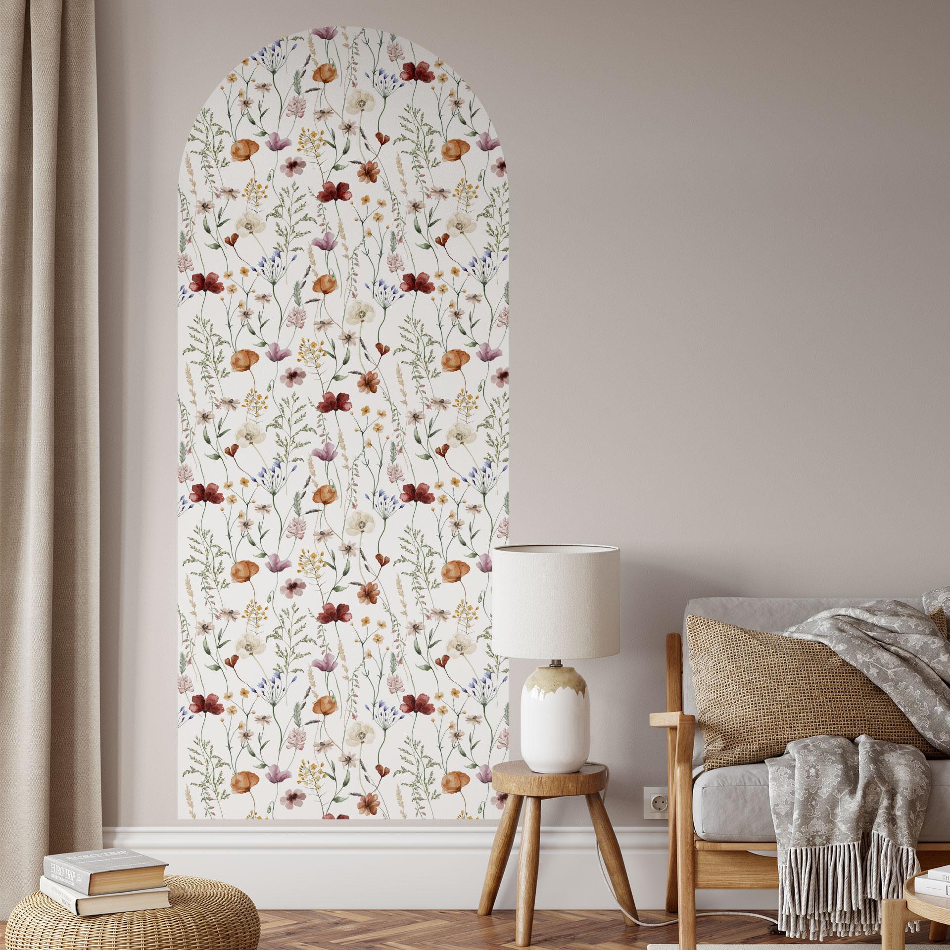 Wallsticker rundbue vægpanel farverige vilde blomster - UN Design - smal