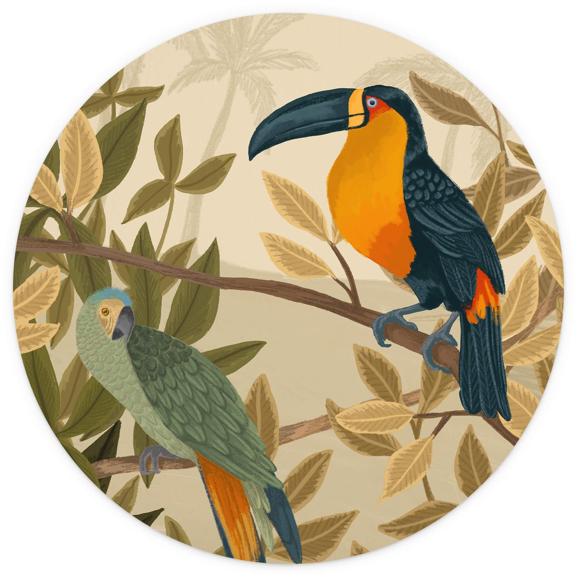 Behangcirkel Goed Blauw - Vogels in een Paradijs - vliesbehang/zelfklevend vliesbehang