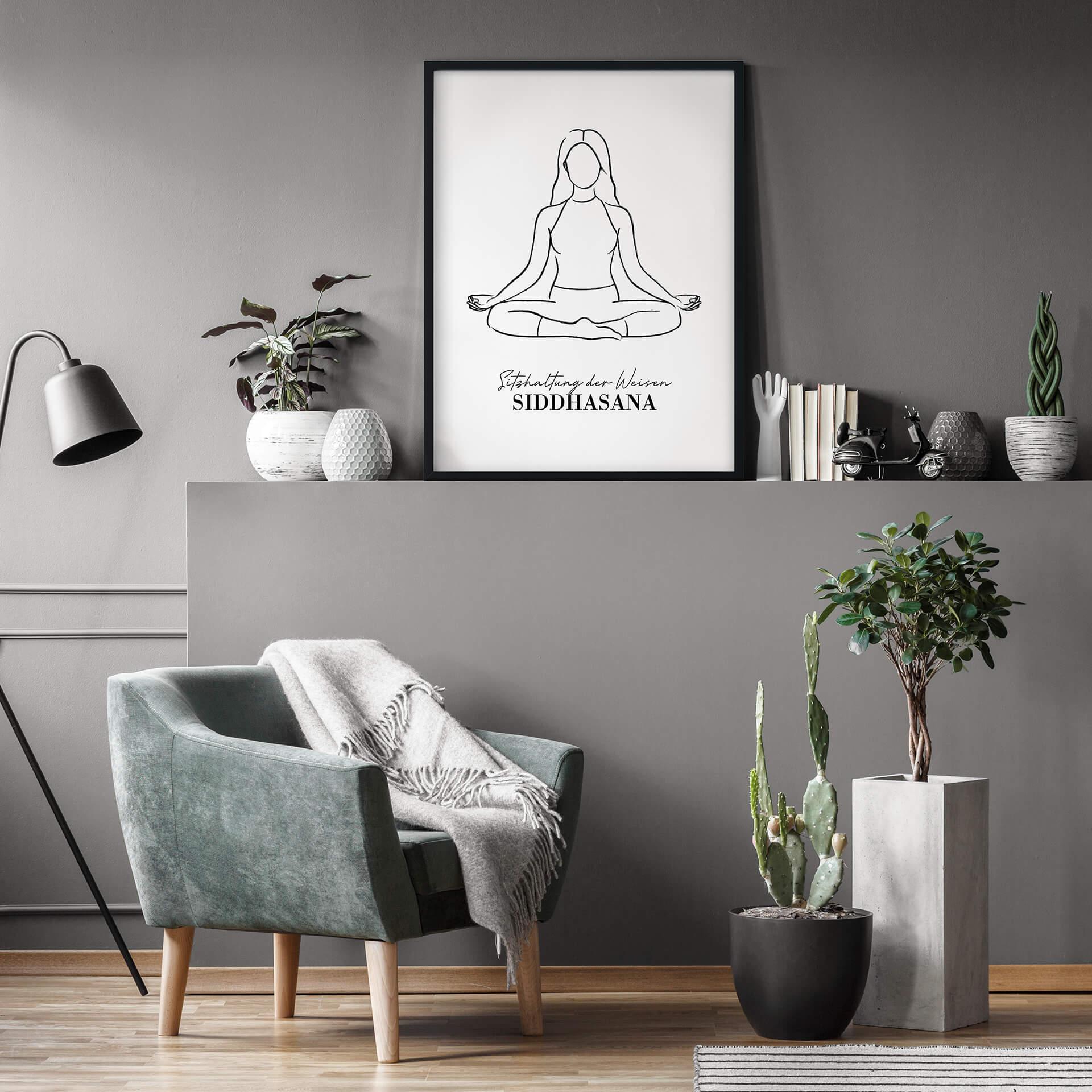 Poster Yoga Sitzhaltung der Weisen - Line Art