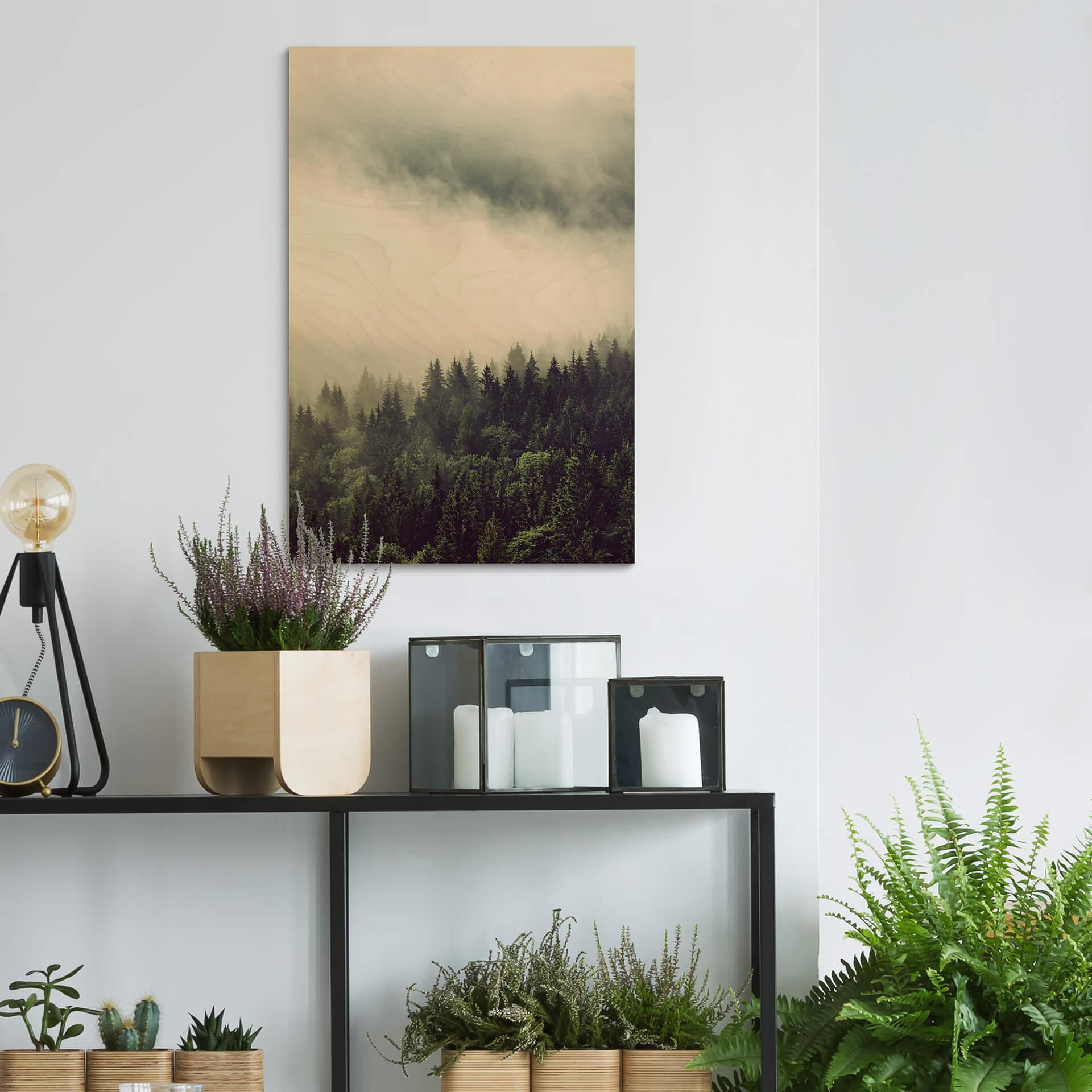 Plakat drewniany Mgła w lesie 02
