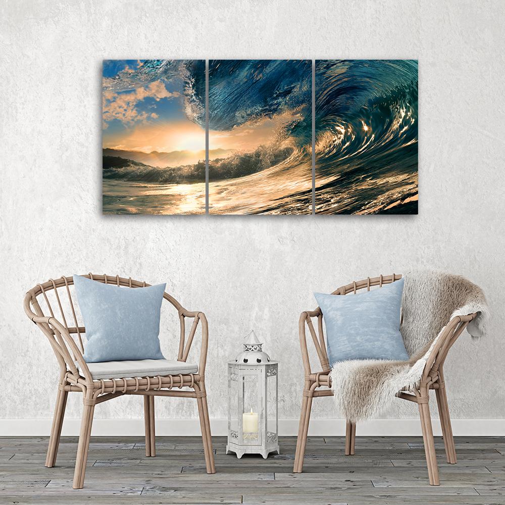 3-delige canvas print Golven Zee Zon Landschap