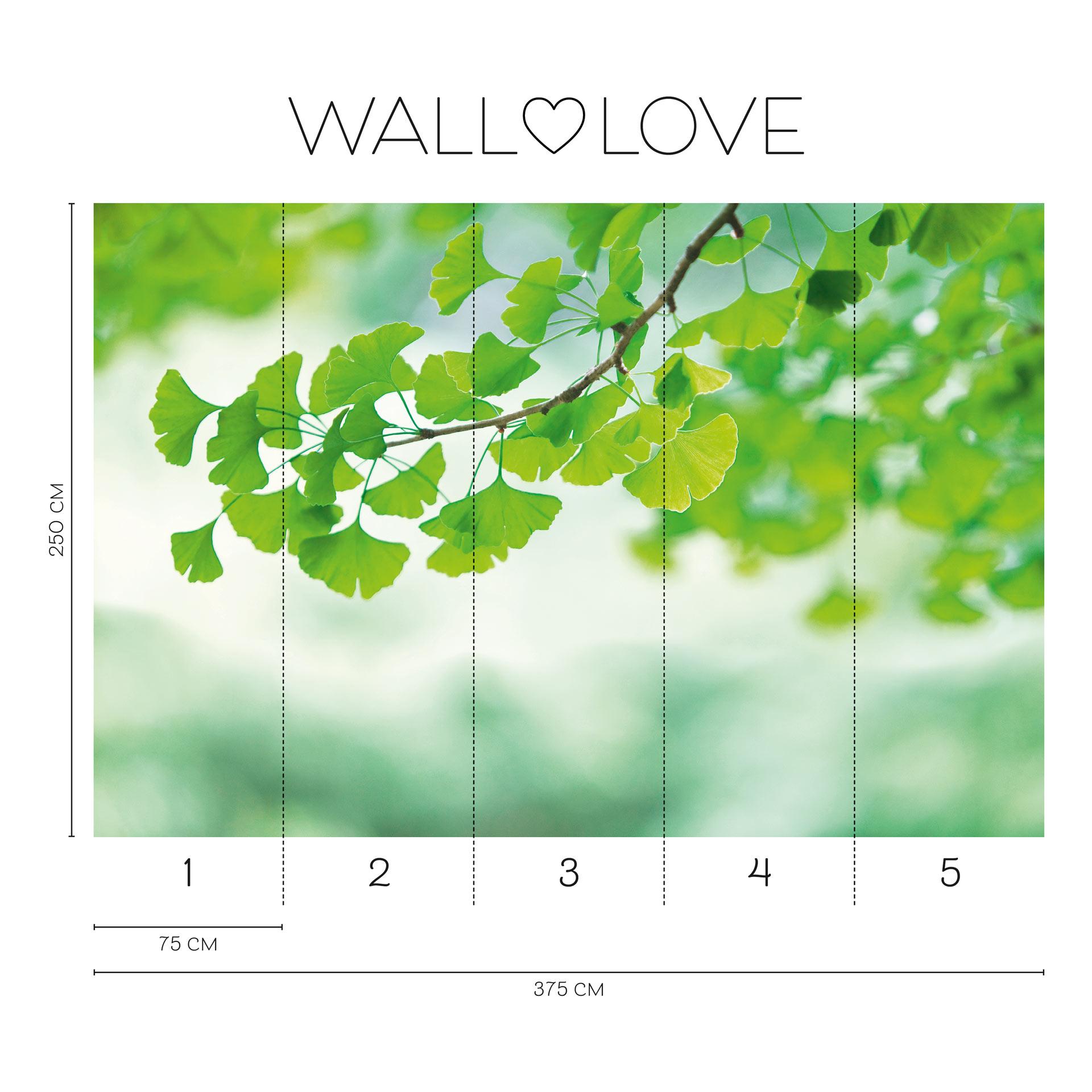 Fotobehang groen wit - Vliesbehang 3,75 m x 2,50 m natuurmotief takken