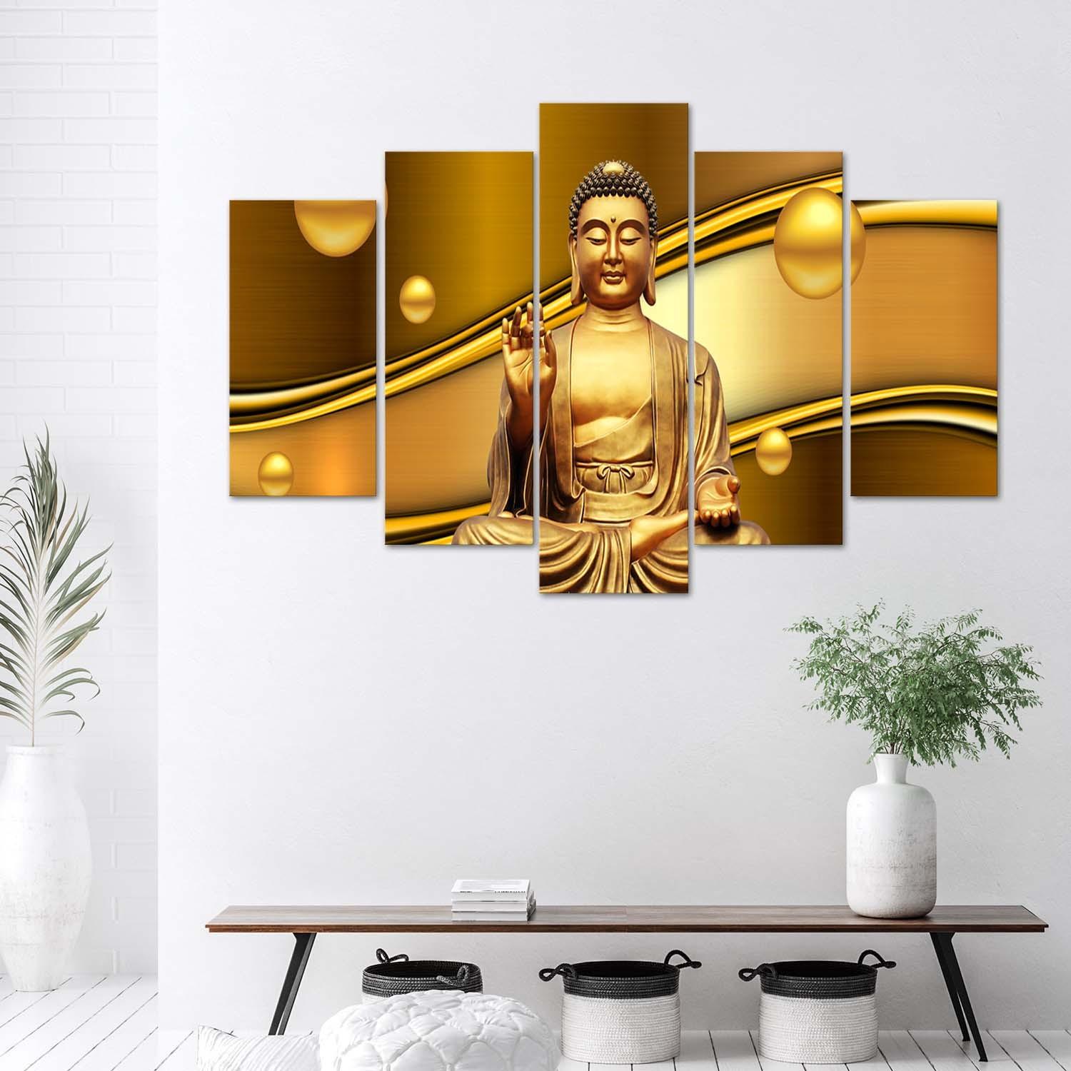 Lærredstryk 5 styk, Buddha Golden Feng Shui