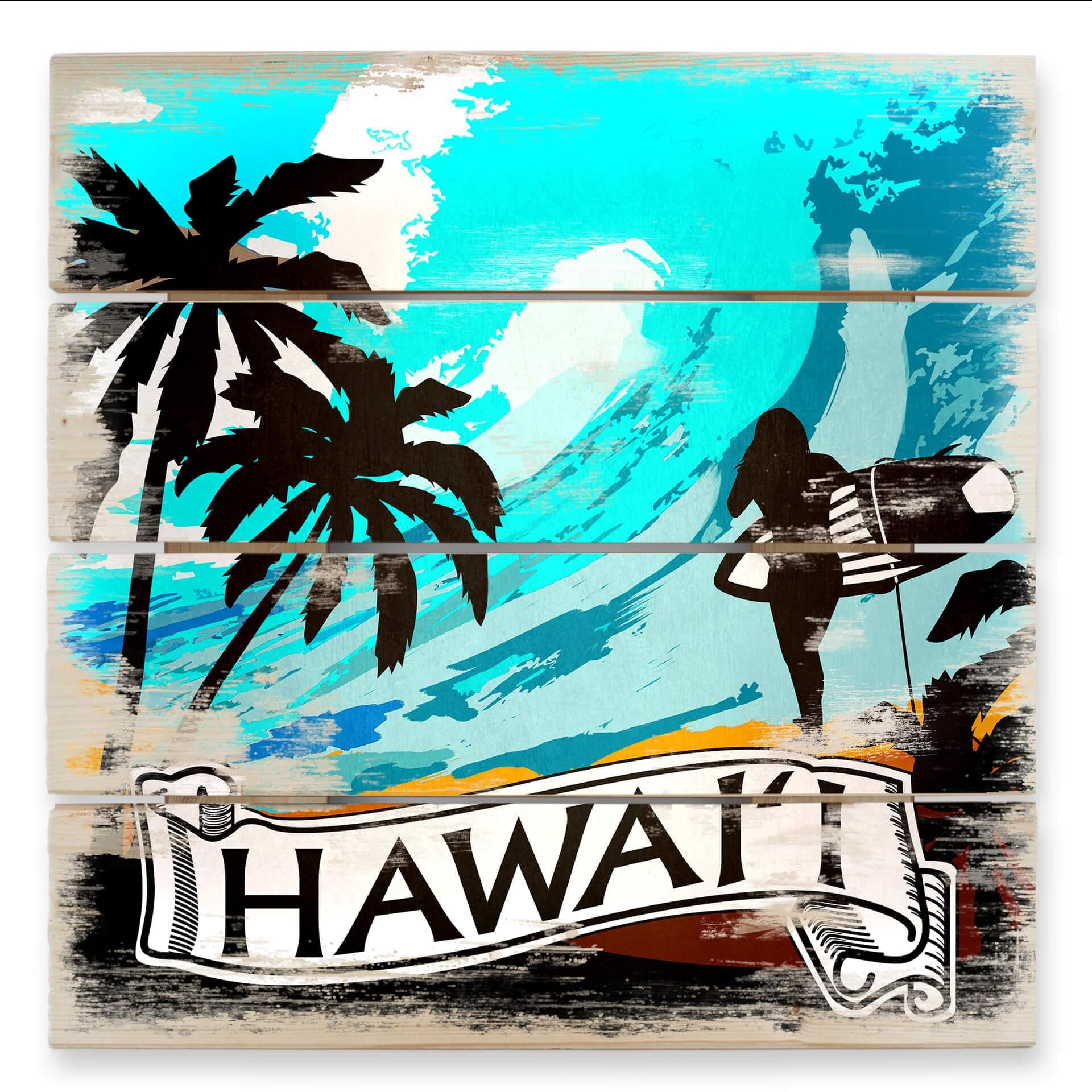 Cuadro de madera Hawaii - Estilo cómic - 40x41,5 cm