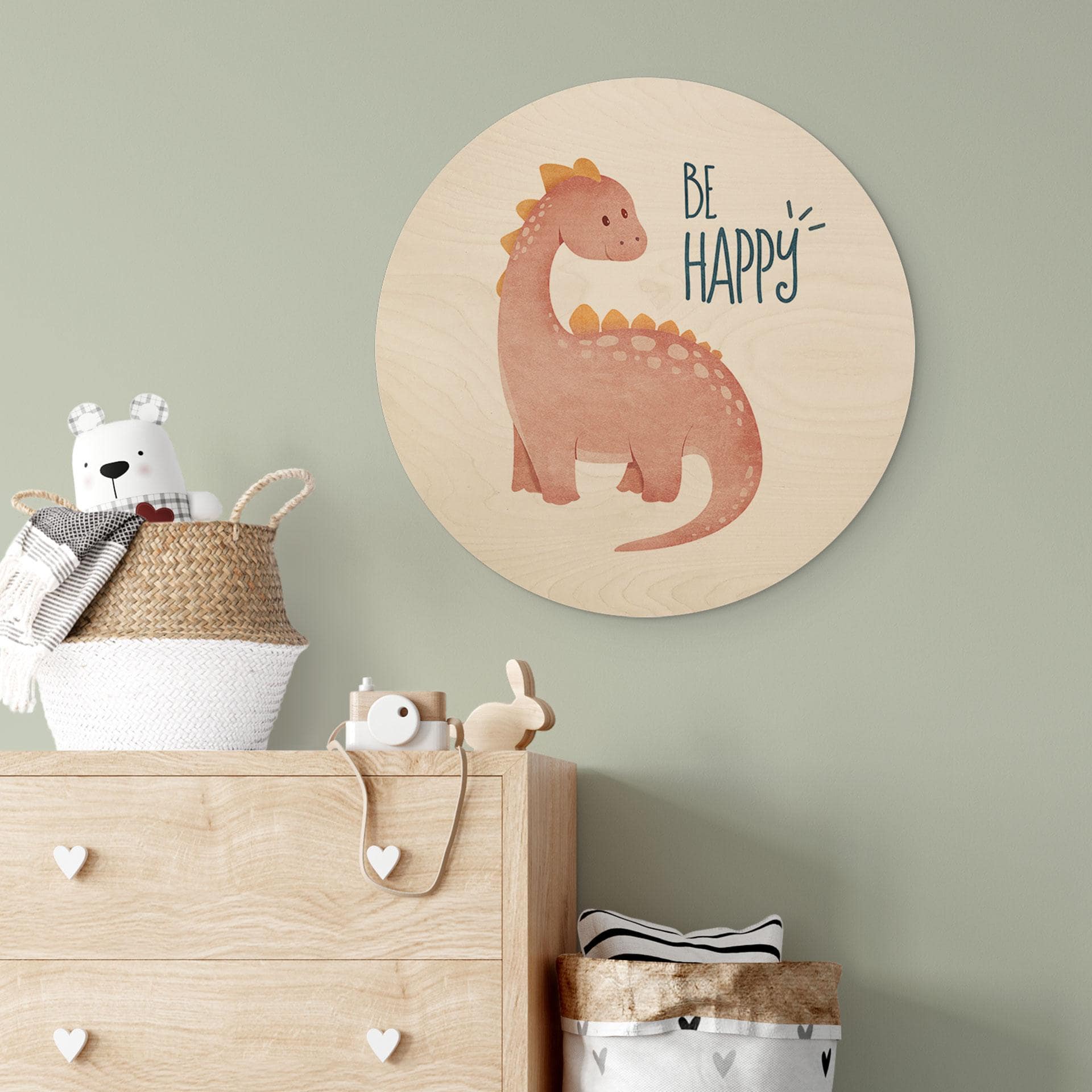 Væg cirkel træ Dino Be Happy - Brachiosaurus - Tunaboylu